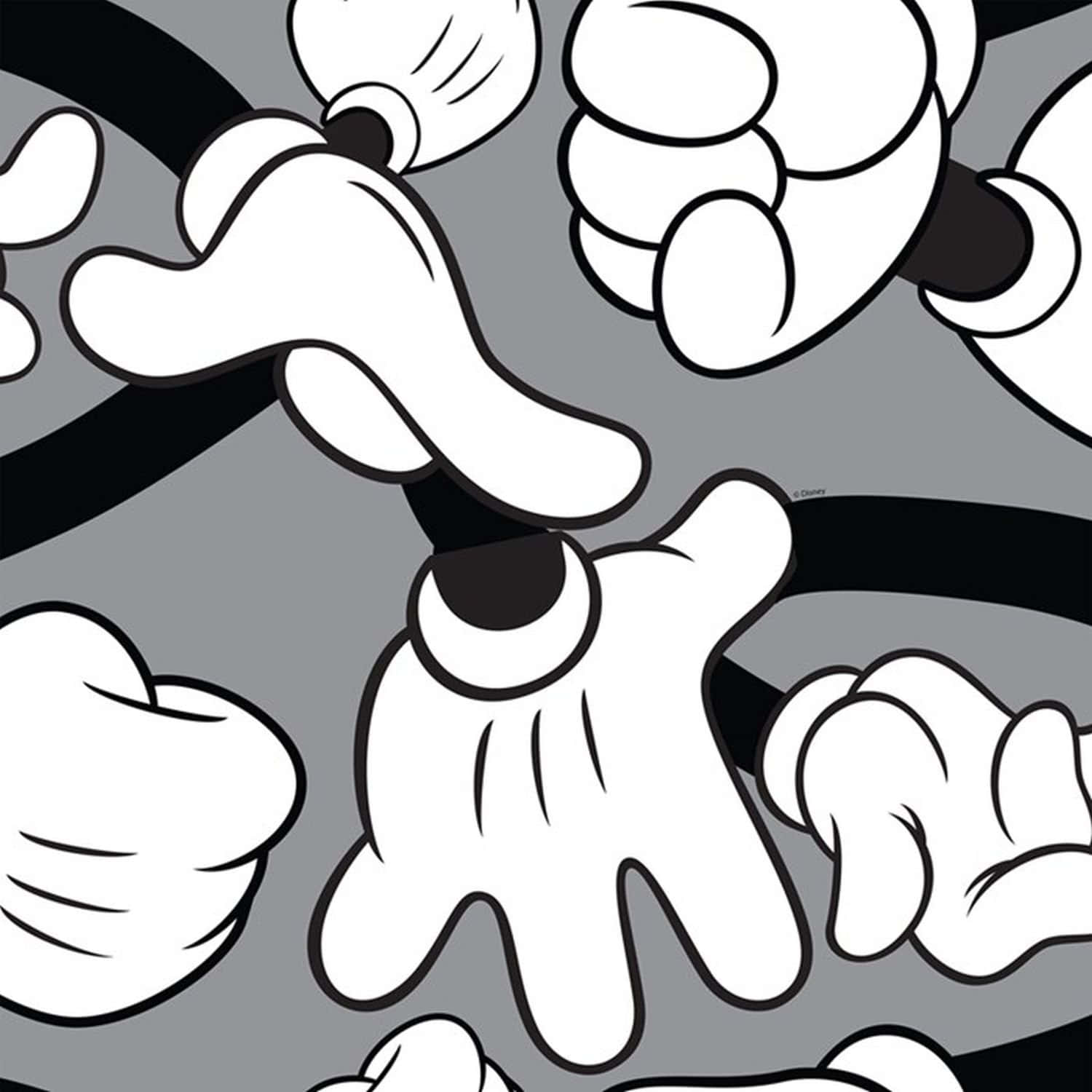 Mickey Mouse Cool 桌布 壁紙 — 在灰色背景上重複出現經典米奇老鼠手套的圖案，採用大膽的黑白配色。