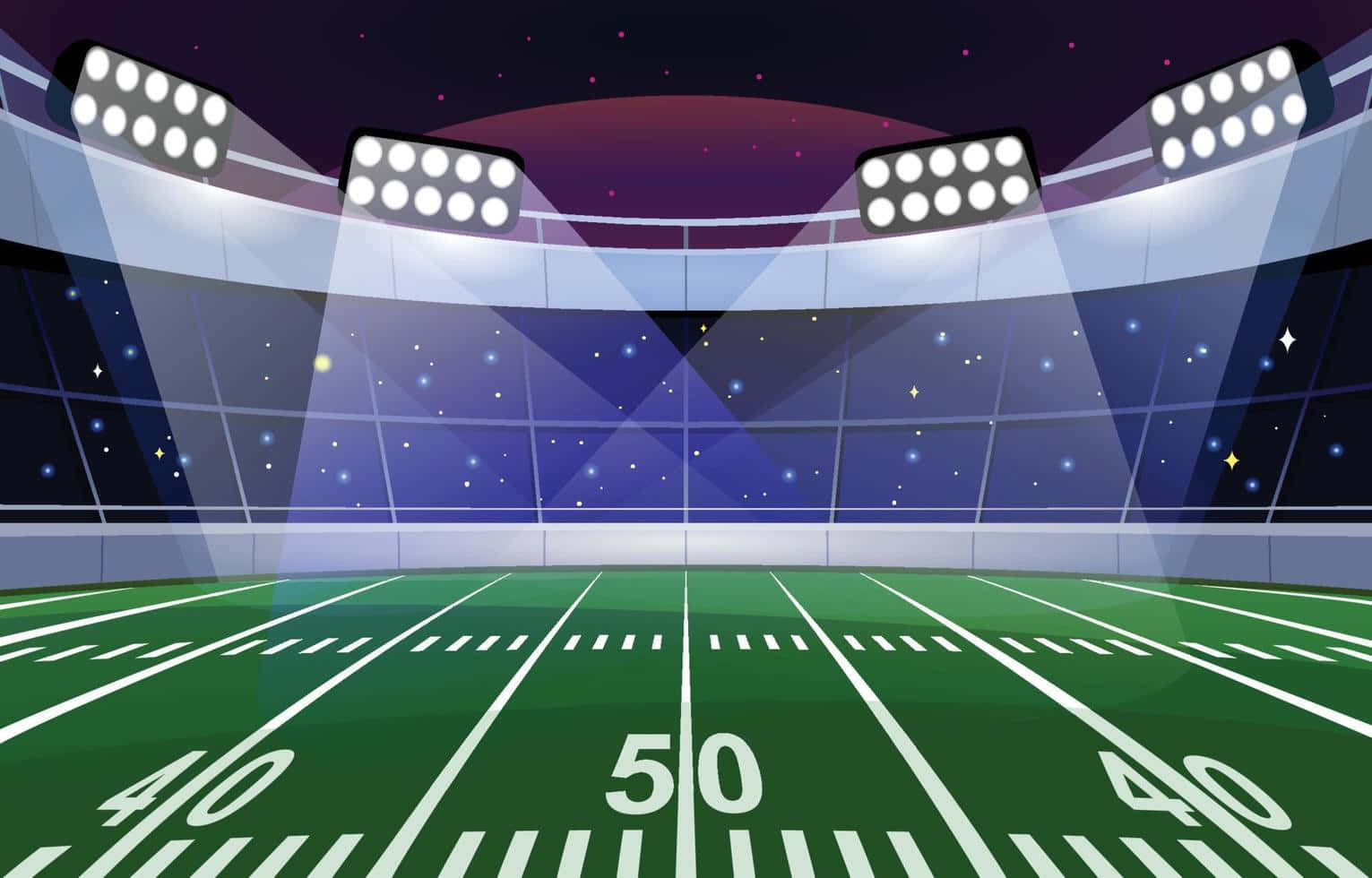 Football Field 桌布 壁紙 — 在球場燈光下，星空背景的夜晚明亮照明的足球場。