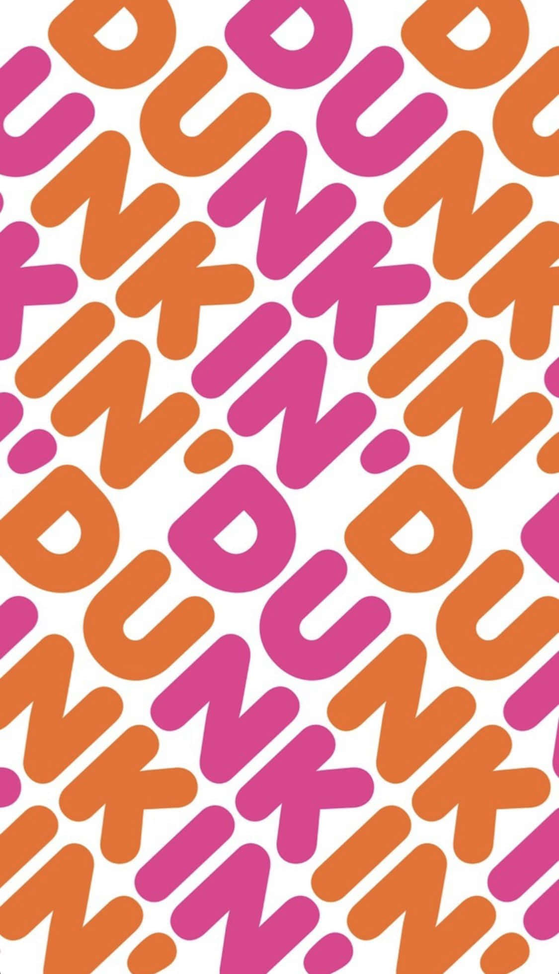 Dunkin Donuts 桌布 壁紙 — 在白色背景上，粉紅色和橙色的鮮豔重複Dunkin'標誌字母。