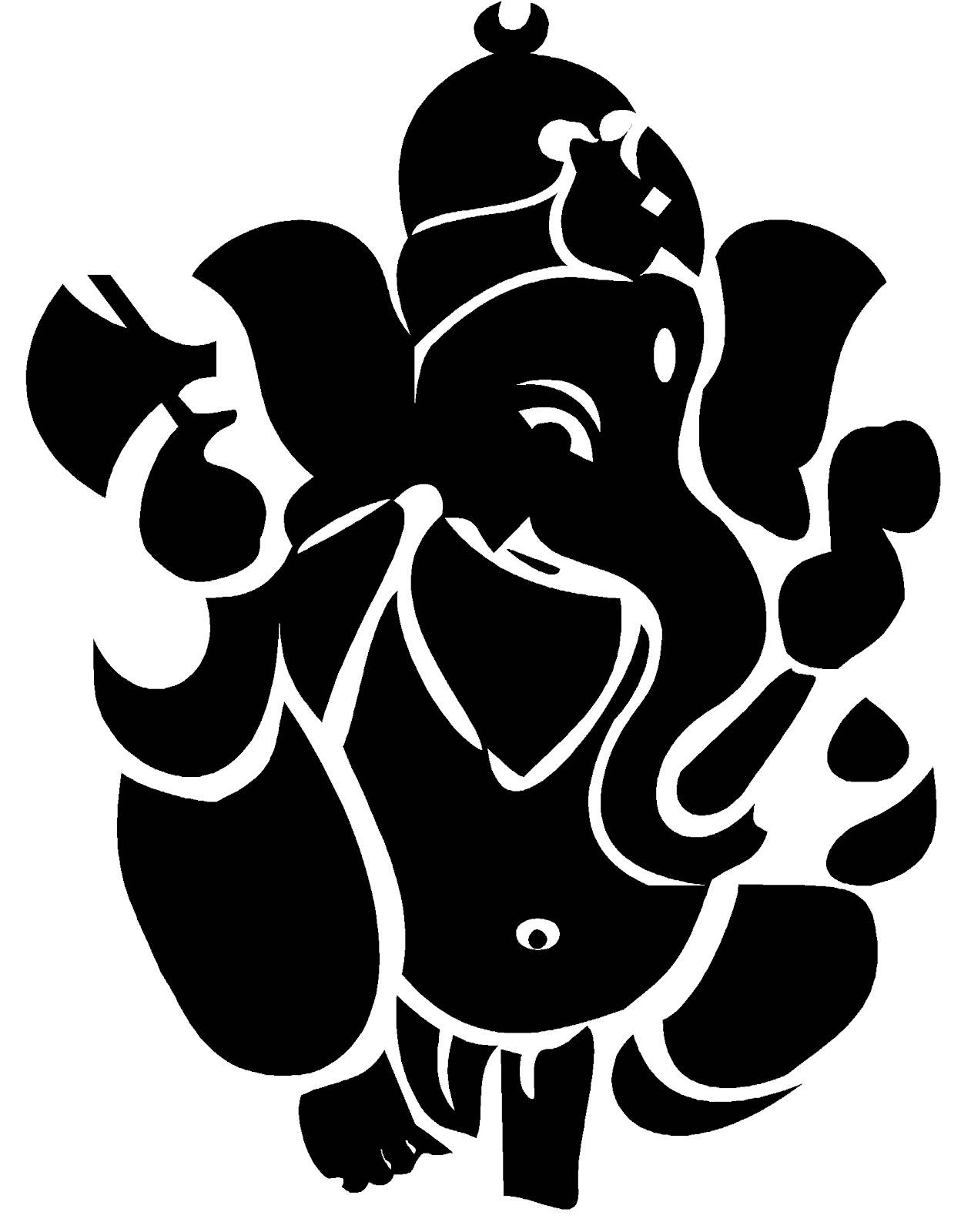 Ganesh 桌布 壁紙 — 在白色背景上，象頭神格涅沙的大膽黑色剪影，象頭和揚起的象鼻。