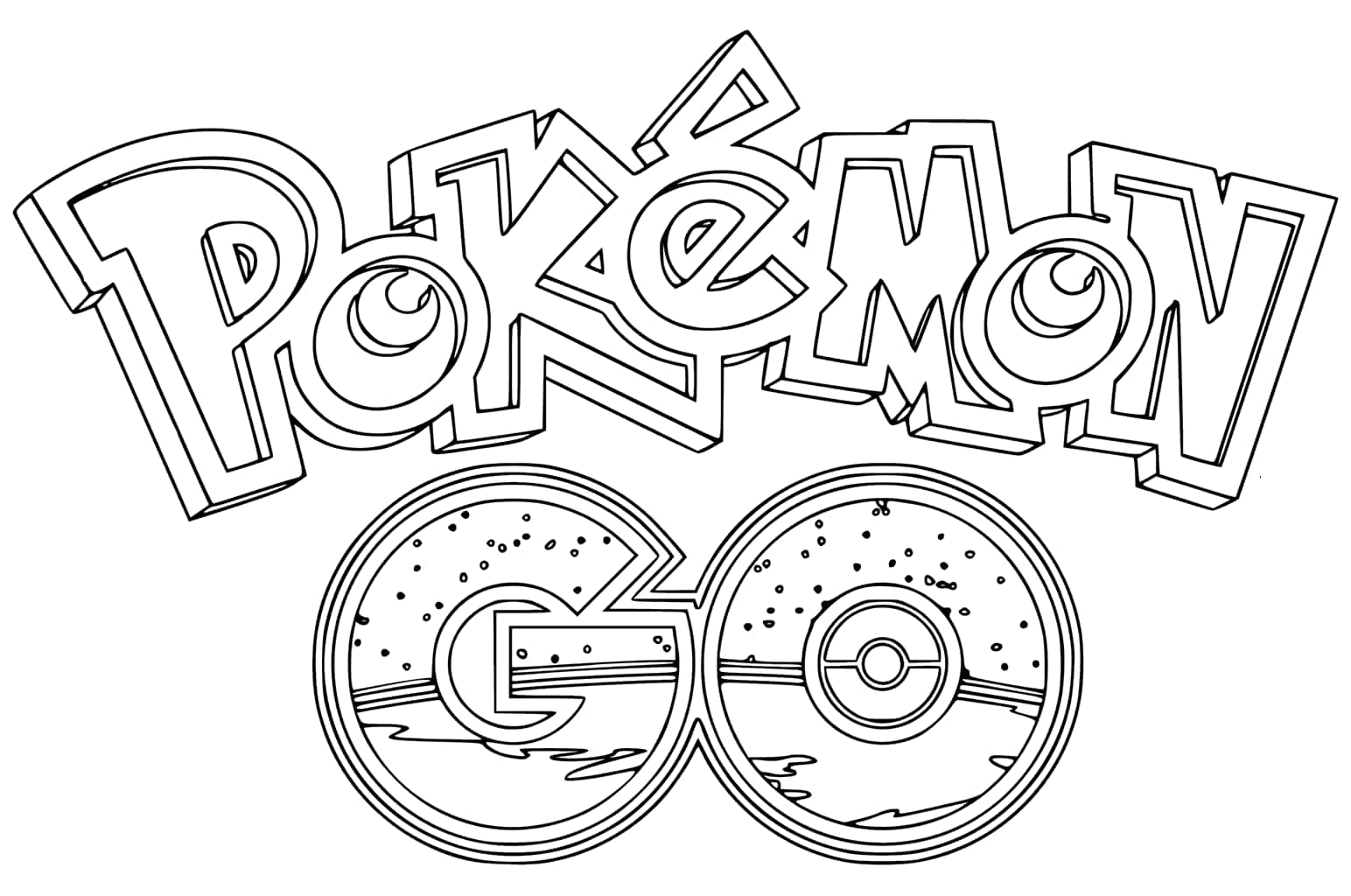 Pokemon Coloring 桌布 壁紙 — 在白色背景上以粗黑線條勾勒出 Pokemon GO 標誌及寶貝球設計元素。