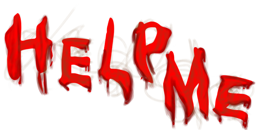 bloody 桌布 壁紙 — 在簡潔的黑色背景上，以粗體紅色塗鴉風格文字拼寫 HELP ME，並帶有混亂的棕色塗鴉。