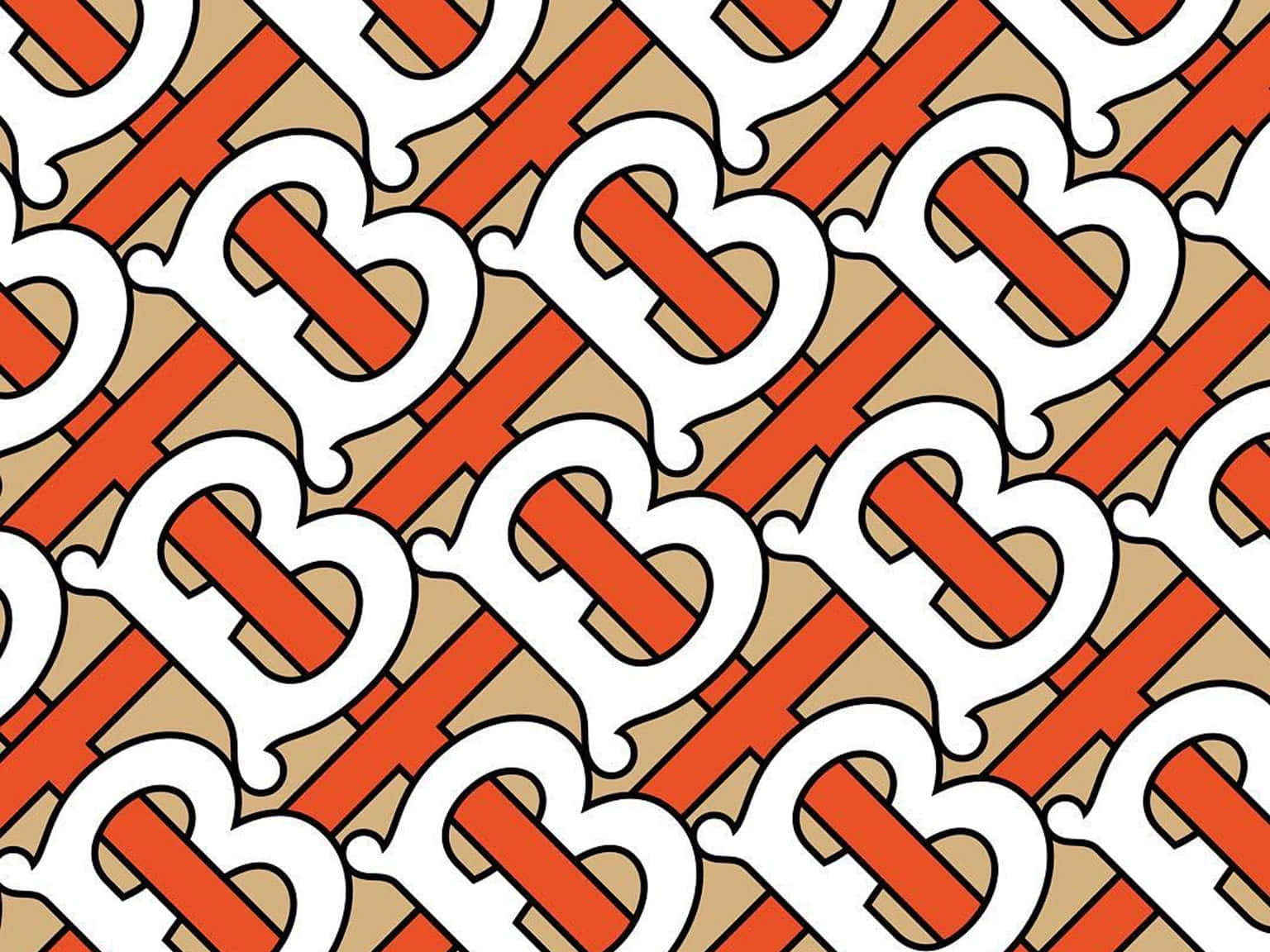 Burberry 桌布 壁紙 — 在米色背景上，白色和橙色 'B' 字母交織的醒目重複圖案。