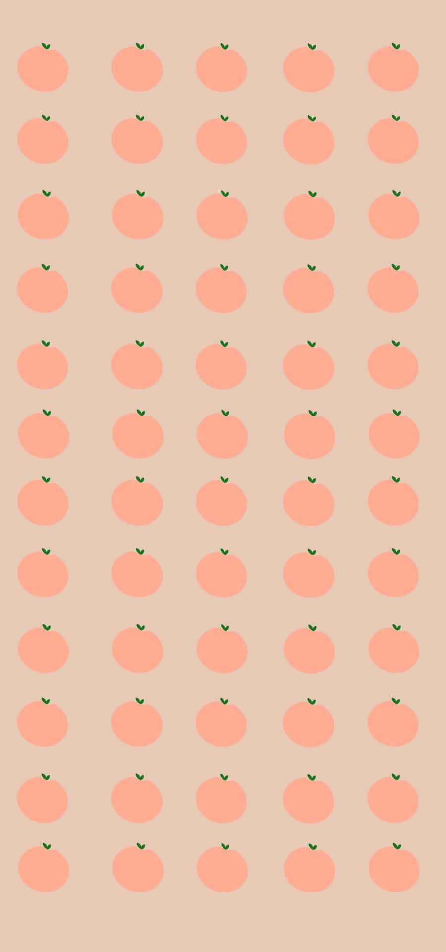 Peach Color 桌布 壁紙 — 在米色背景上重複的蜜桃色橙子圖案，帶有綠色莖。
