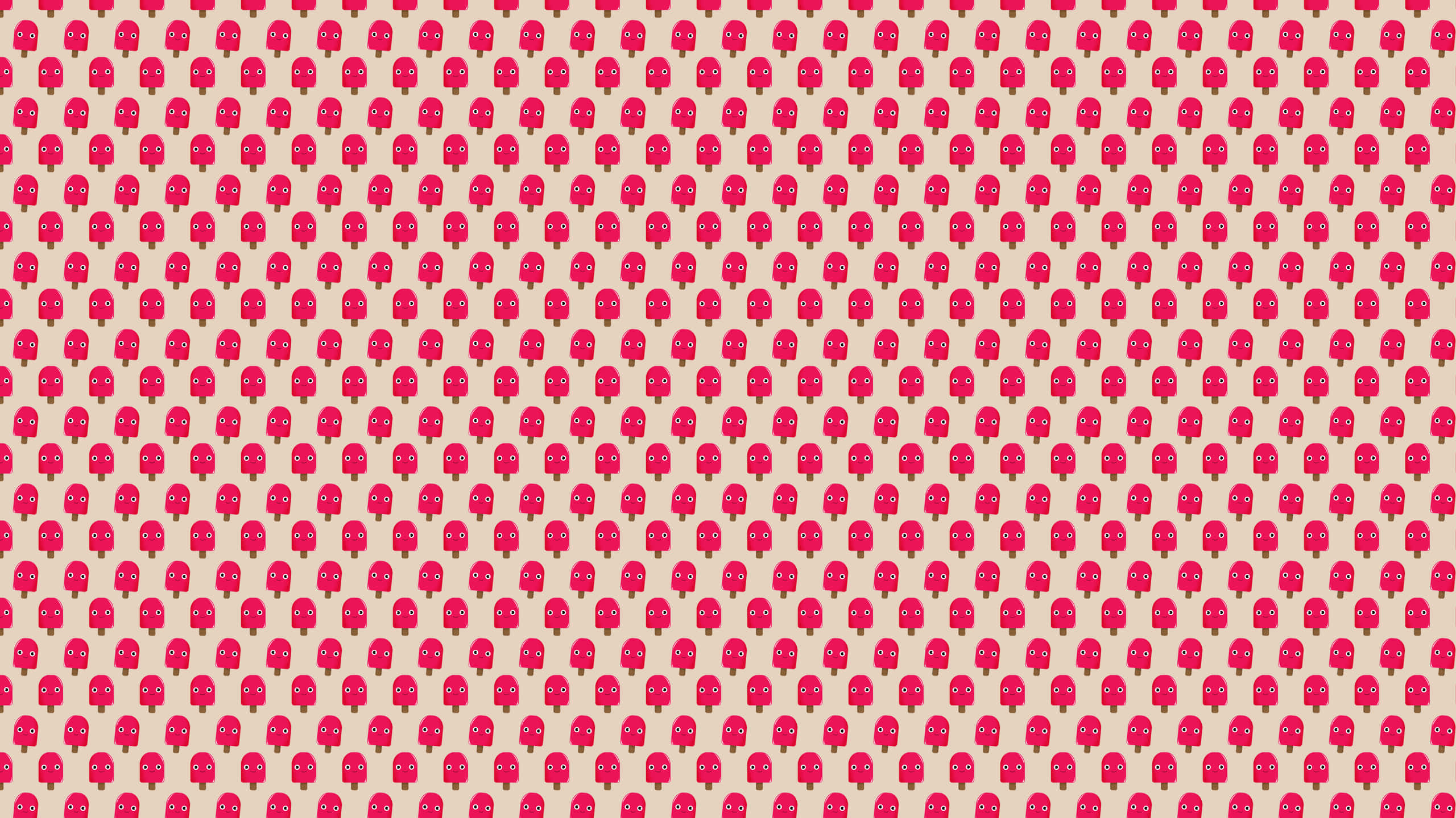Cute Red 桌布 壁紙 — 在米色背景上重複網格排列的粉紅色冰棒無縫圖案。