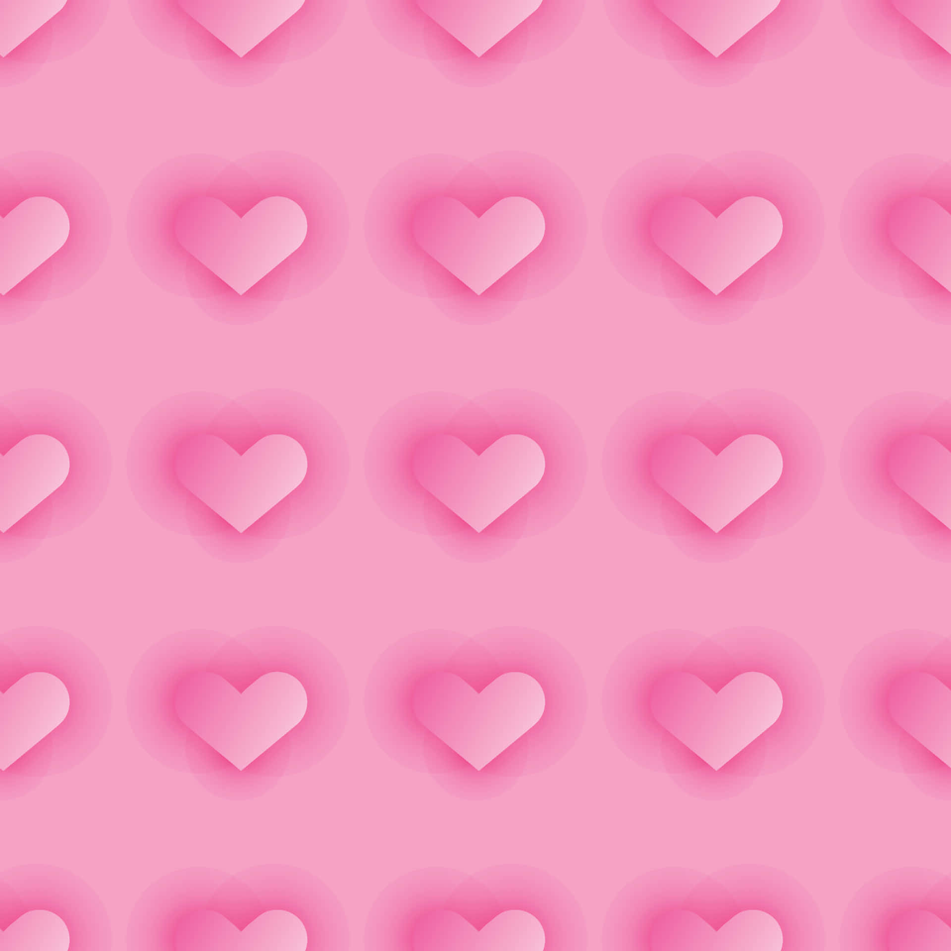 Glitter Pink Hearts 桌布 壁紙 — 在粉彩粉紅背景上，帶有柔和陰影的柔軟粉紅心形無縫圖案。