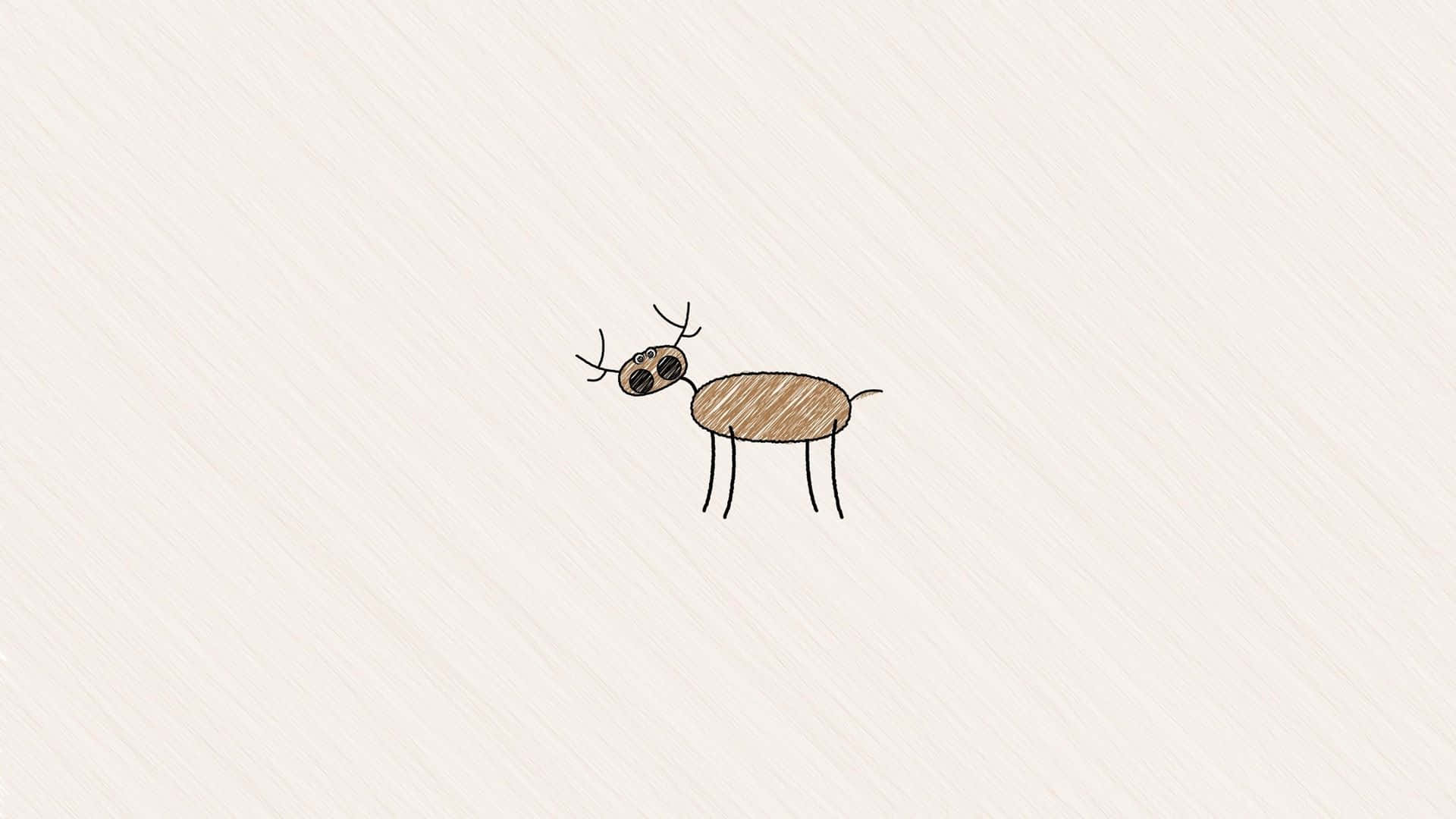 Minimalist Animal 桌布 壁紙 — 在紋理奶油色背景上，一幅簡單的兒童風格鹿角畫。