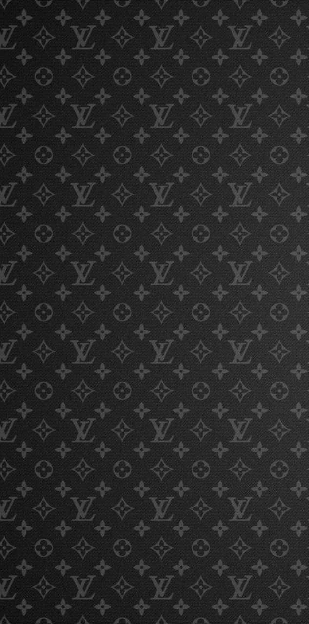 Louis Vuitton Pattern 桌布 壁紙 — 在紋理深灰色背景上重複的單色 Louis Vuitton 字母組合圖案。