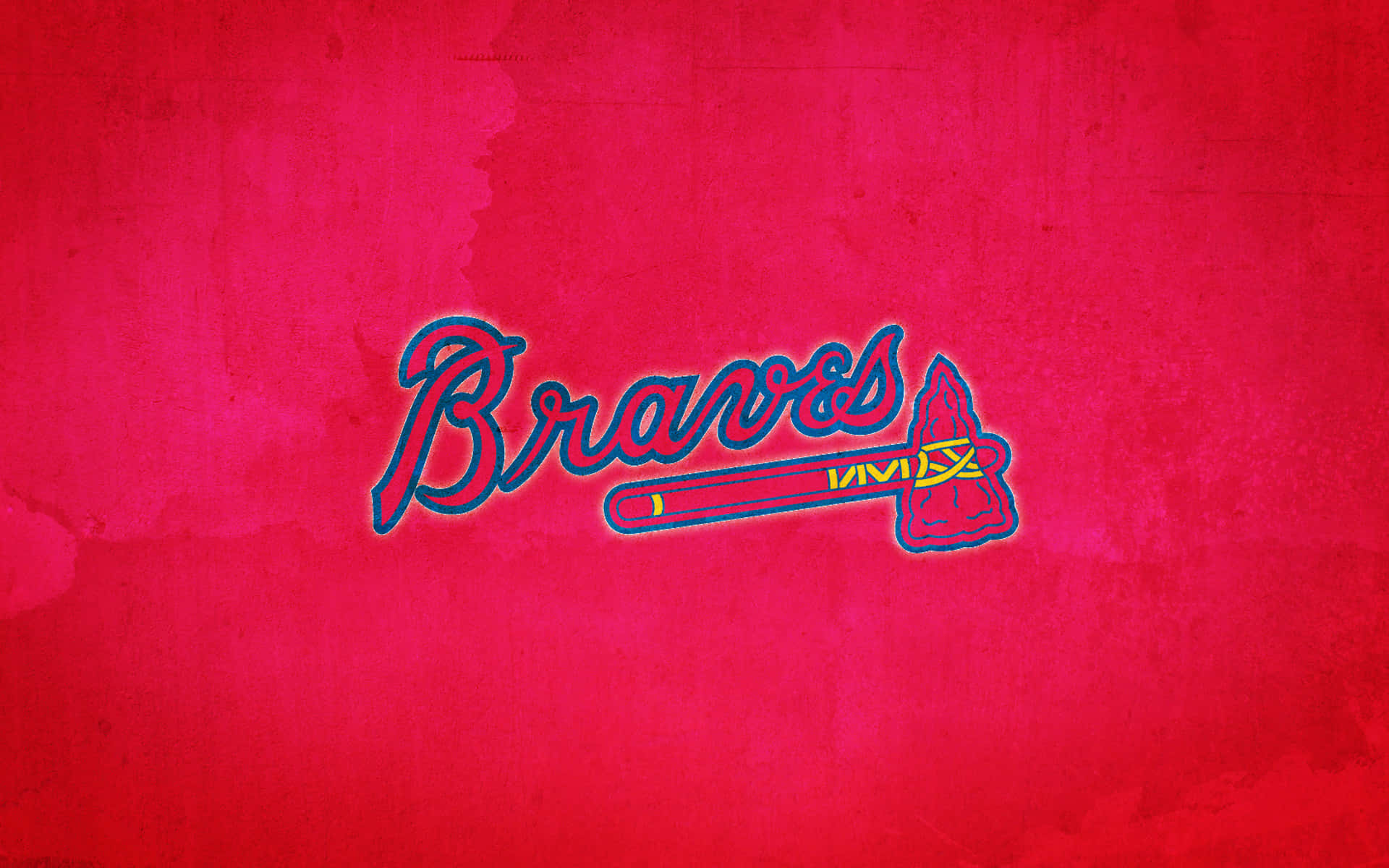 Atlanta Braves Desktop 桌布 壁紙 — 在紋理深紅色背景上，大膽的Braves標誌帶有戰斧和蝙蝠光芒。