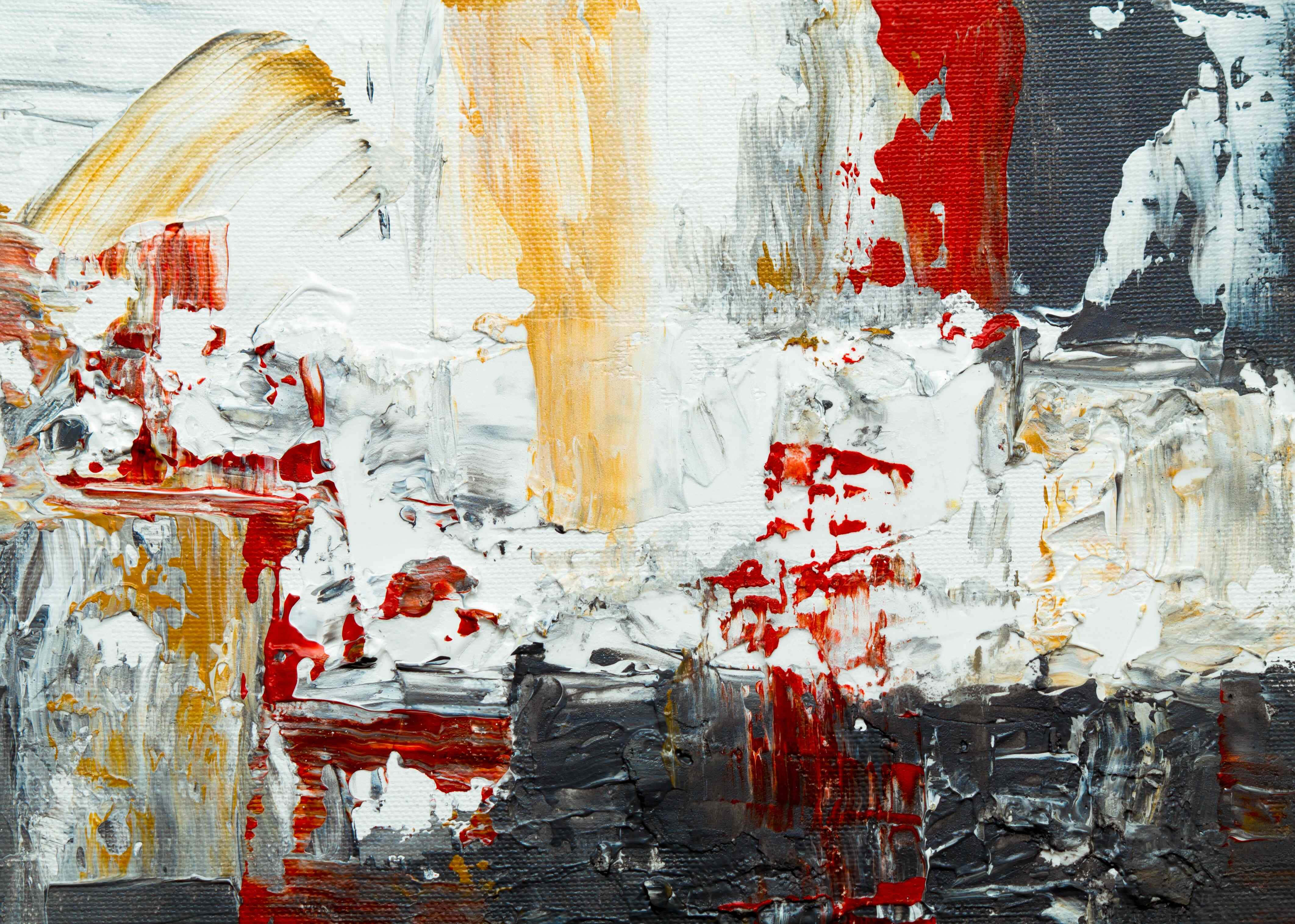 Expressionist 桌布 壁紙 — 在紋理畫布上以厚塗技法繪製的紅色、白色、灰色和赭色大膽抽象畫。