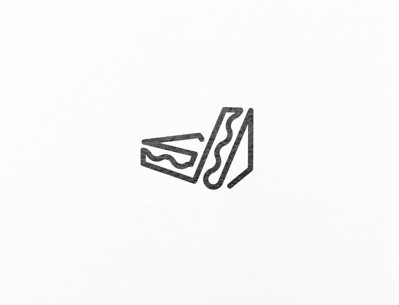 Minimalist Logo 桌布 壁紙 — 在紋理白色背景上的三明治和薯條的極簡黑色線條藝術標誌。