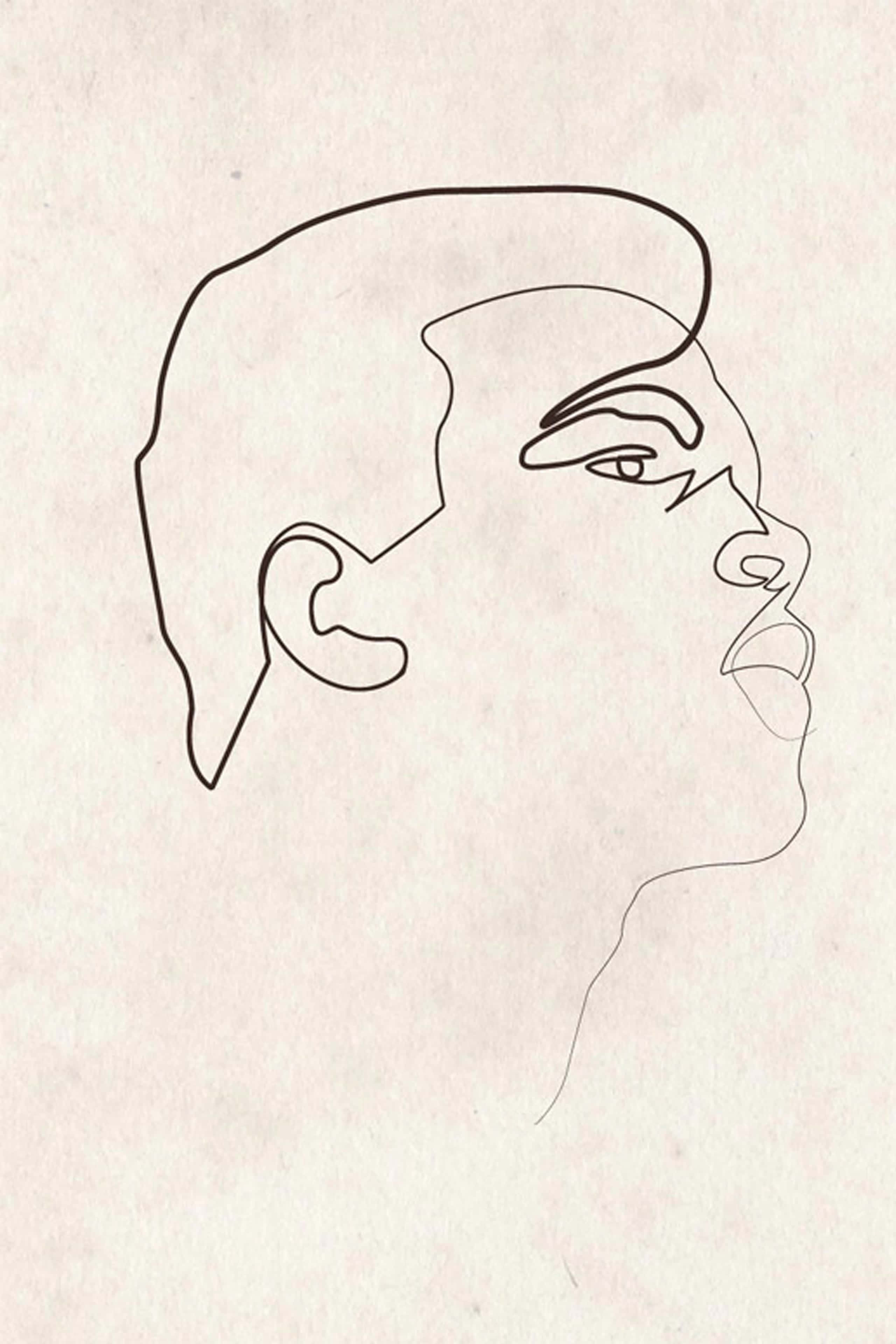 Line Art 桌布 壁紙 — 在紋理米色紙上以黑色墨水繪製的人類側面極簡單線條畫。