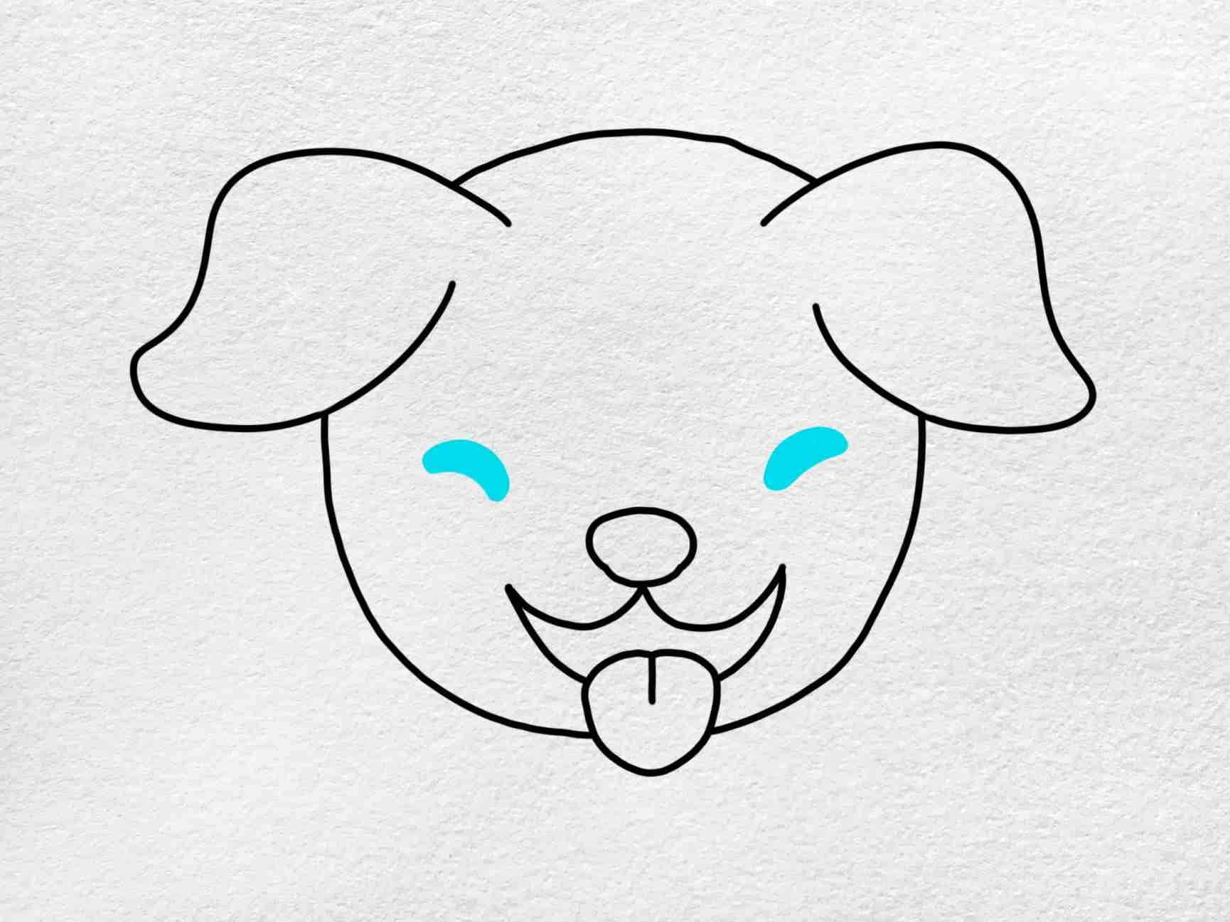 Easy Dog 桌布 壁紙 — 在紋理紙上，一個簡單的線條繪畫，畫著一隻快樂的狗臉，有藍色眼睛和伸出的舌頭。