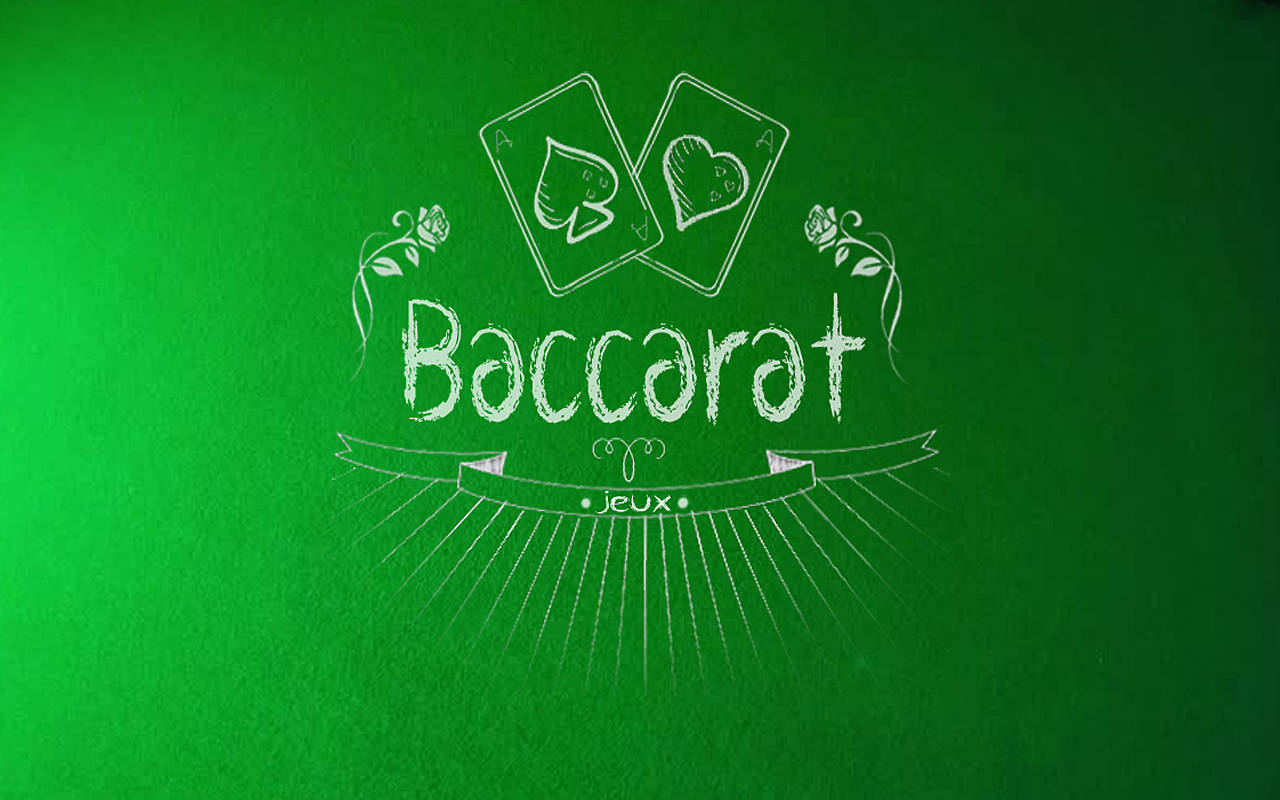 Baccarat 桌布 壁紙 — 在紋理綠色背景上繪有Ace牌和玫瑰的粉筆風格百家樂標誌。