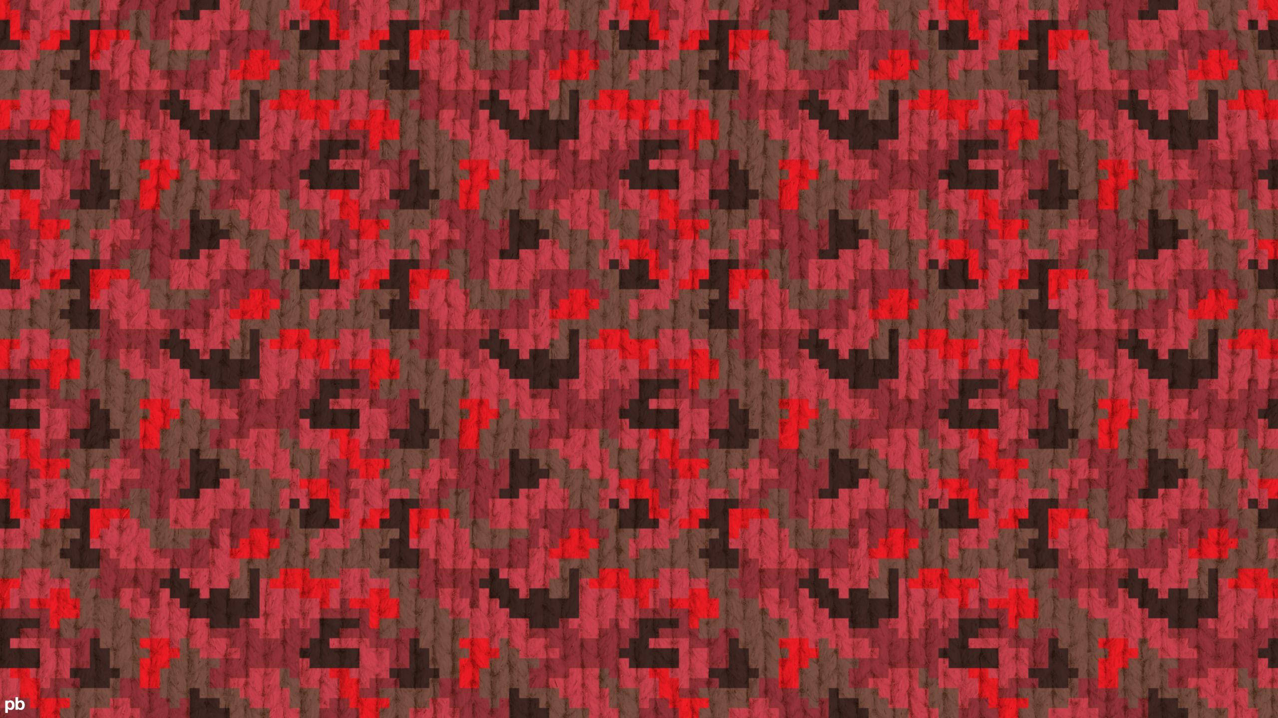 Red Camo 桌布 壁紙 — 在紋理背景上，紅色和深棕色抽象形狀的像素化圖案。
