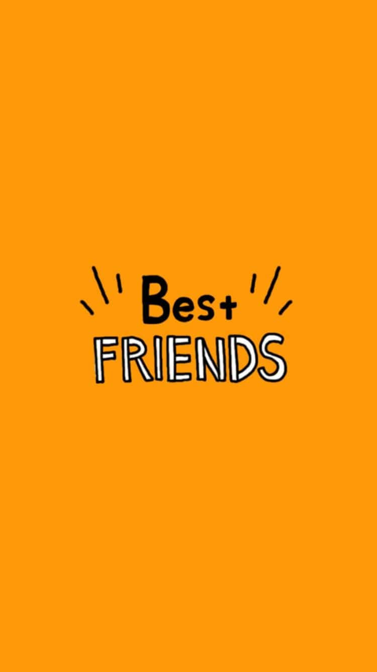 Bff 桌布 壁紙 — 在純橙色背景上居中顯示帶有閃光點綴的粗體黑白「Best FRIENDS」文字。