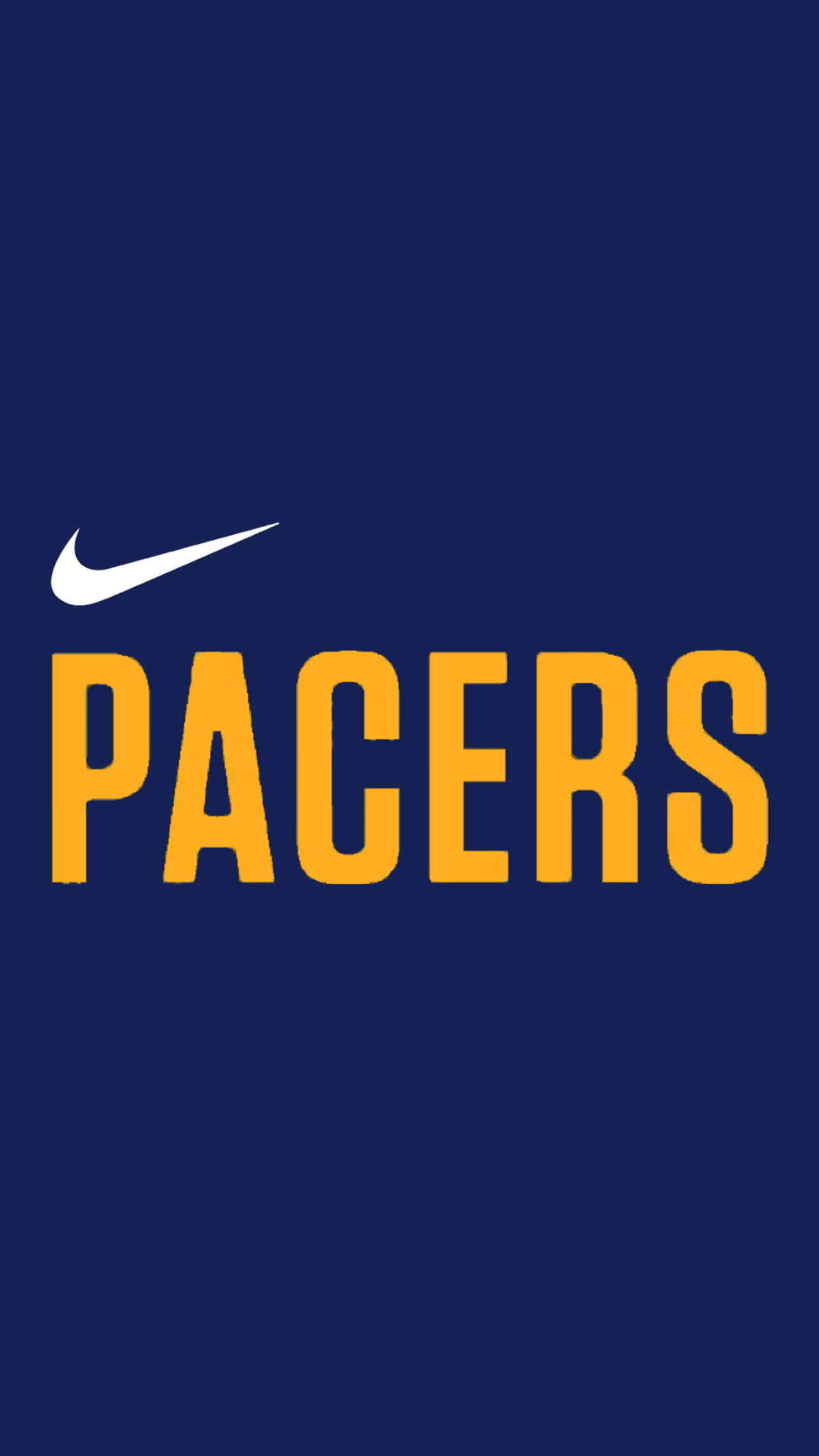 Pacers 桌布 壁紙 — 在純海軍藍背景上，大膽的黃色Pacers文字和白色Nike勾號。