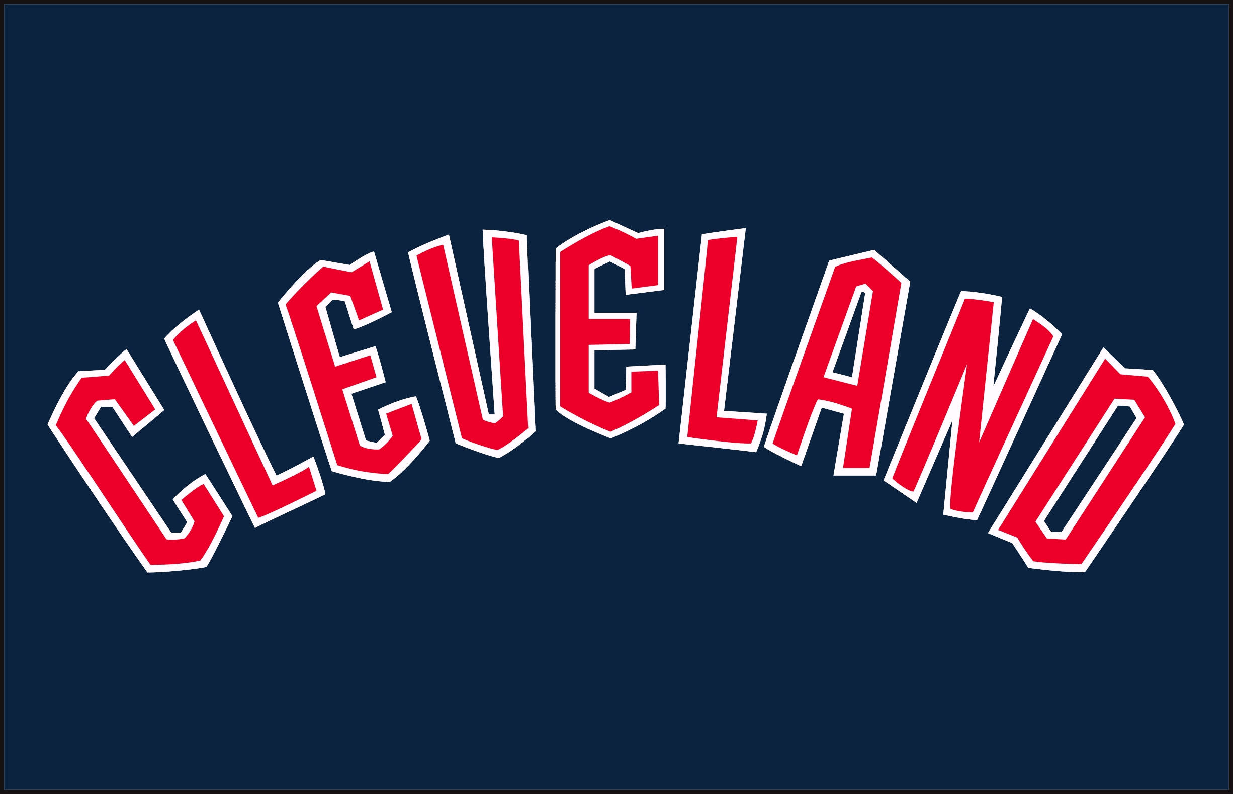 Cleveland Guardians 桌布 壁紙 — 在純海軍藍背景上，帶有白色輪廓的粗體紅色拱形 'CLEVELAND' 文字。