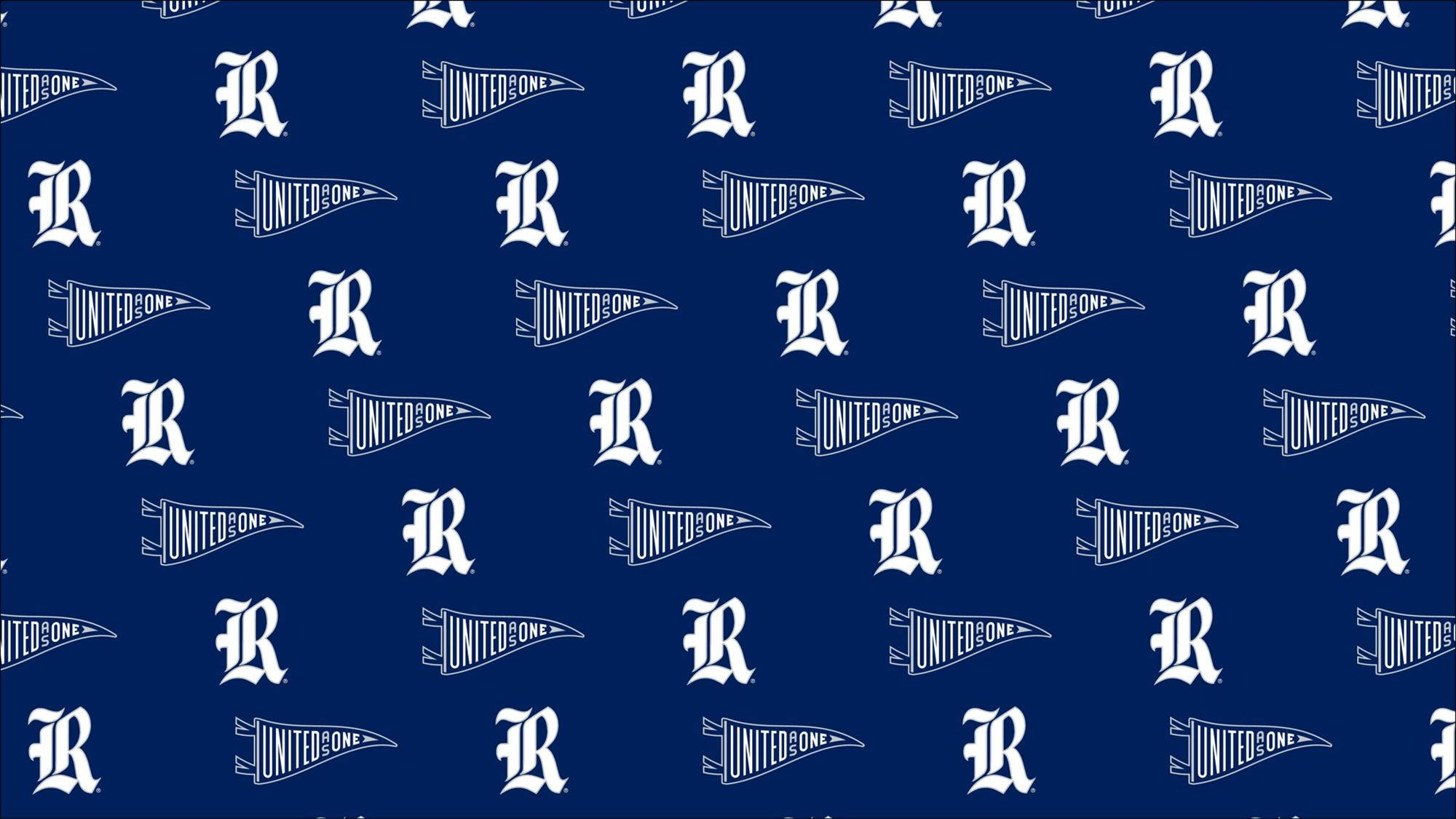 美學 桌布 壁紙 — 在純海軍藍背景上重複出現白色「R」和「UNITEDONE」三角旗標誌。