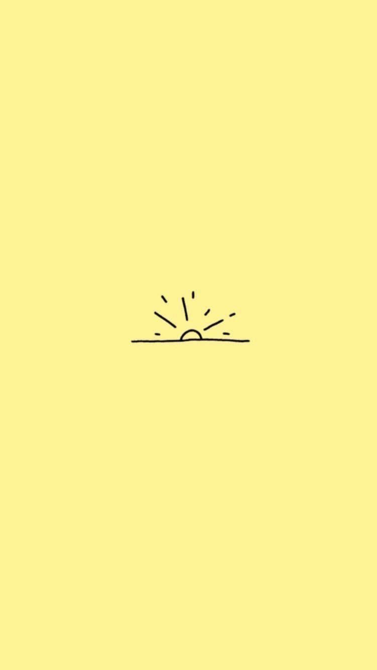 Yellow 桌布 壁紙 — 在純淡黃色背景上，以極簡黑色線條繪製的旭日東升圖，帶有光芒。