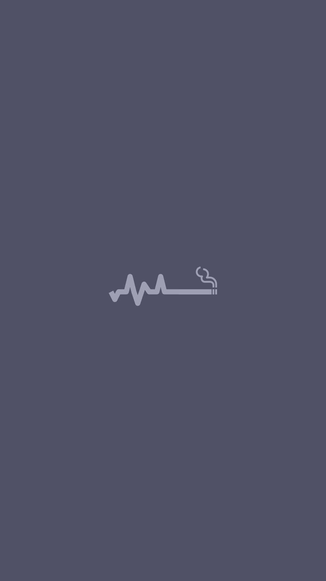 桌布 壁紙 — 在純深灰色背景上，一支帶有心跳節奏煙霧的香菸的極簡白色線條畫。