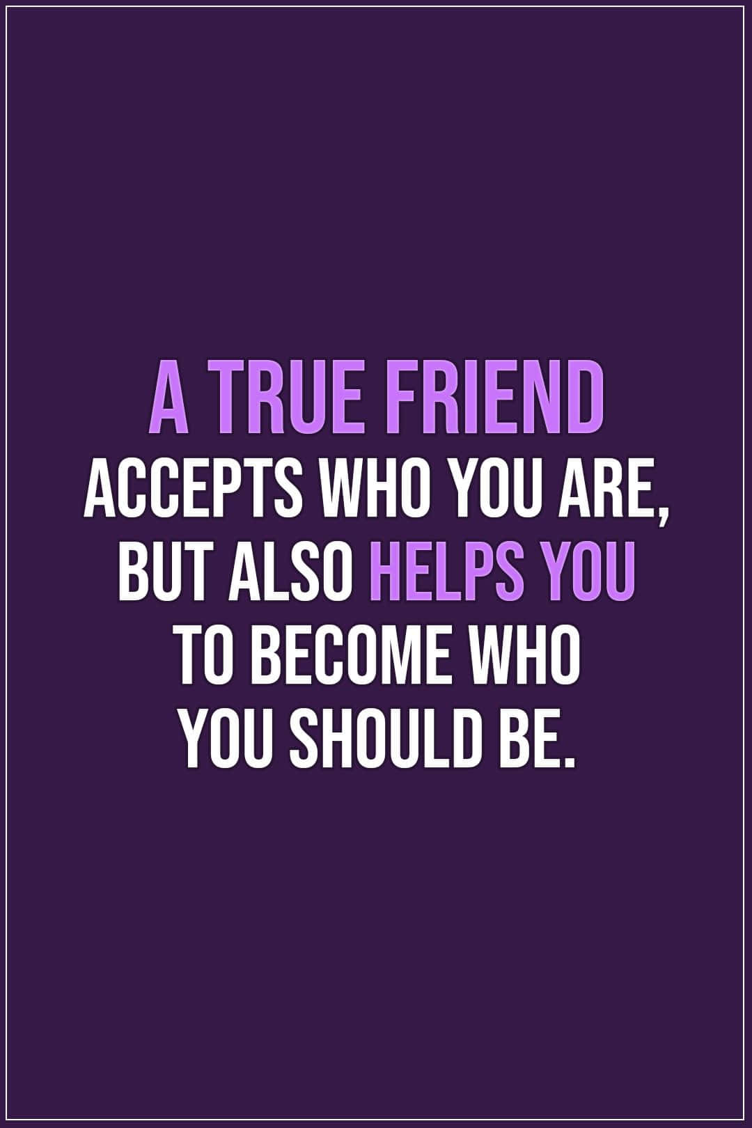 Friends 桌布 壁紙 — 在純深紫色背景上居中顯示的紫色和白色文字的醒目勵志名言。