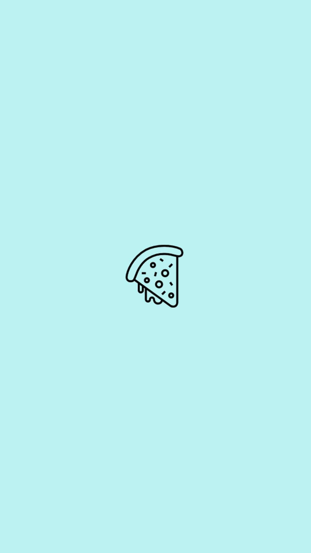 青色GIF 桌布 壁紙 — 在純淺藍色背景上，一個帶有配料的單片披薩的極簡黑色線條畫。