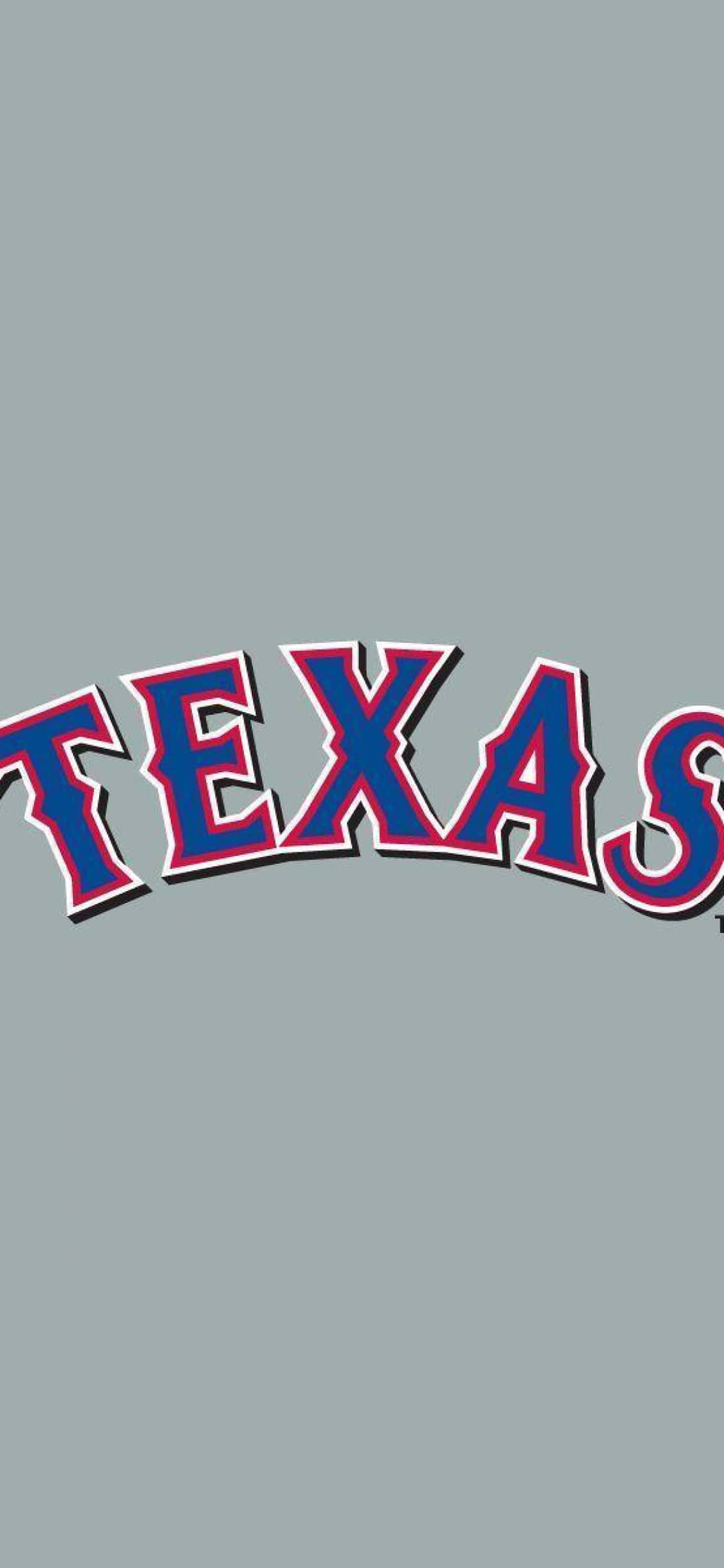 iPhone 桌布 壁紙 — 在純灰色背景上，藍色、紅色和白色的大膽拱形 'TEXAS' 標誌。