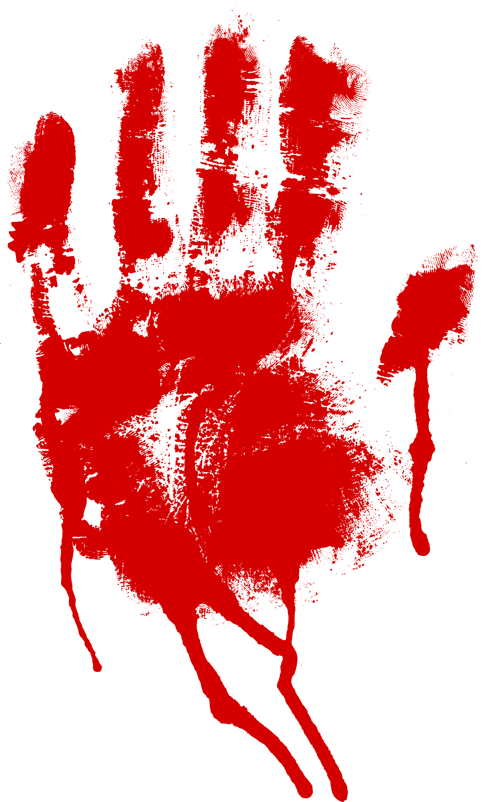 Handprint 桌布 壁紙 — 在純白背景上，一個大膽的紅色手印，帶有滴落的油漆。