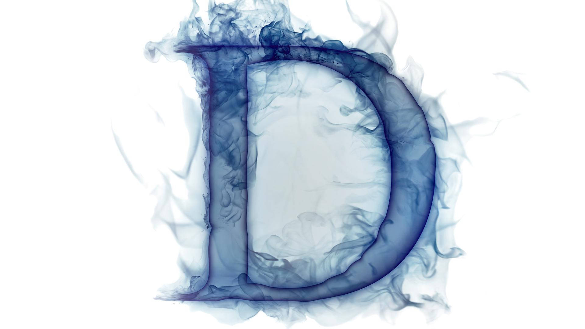 字母D 桌布 壁紙 — 在純白背景上，一個大膽的藍色字母D，形狀像旋轉的煙霧。