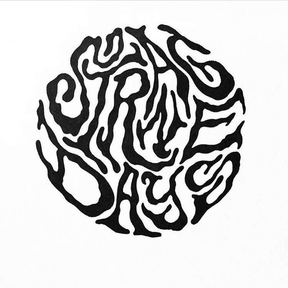 Minimalist Typography 桌布 壁紙 — 在純白背景上，一個大膽的黑色抽象圓形圖案，帶有漩渦狀的有機線條。