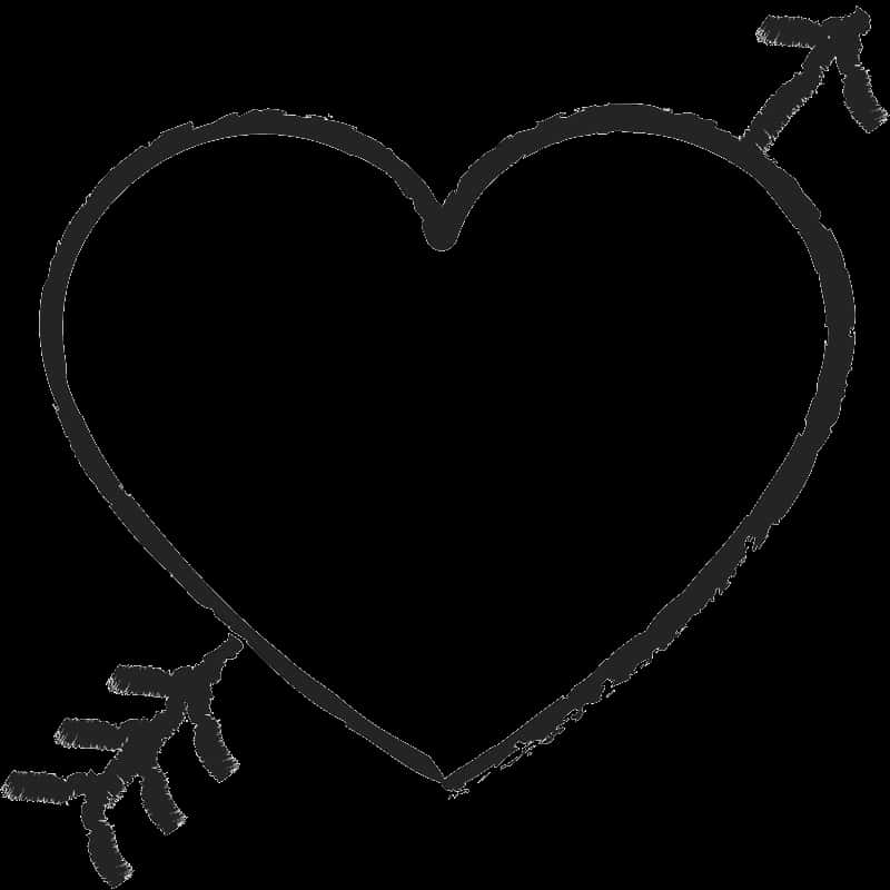 Heart Tattoo 桌布 壁紙 — 在純白背景上，一個手繪的心形被粗糙的黑色箭頭輪廓刺穿。