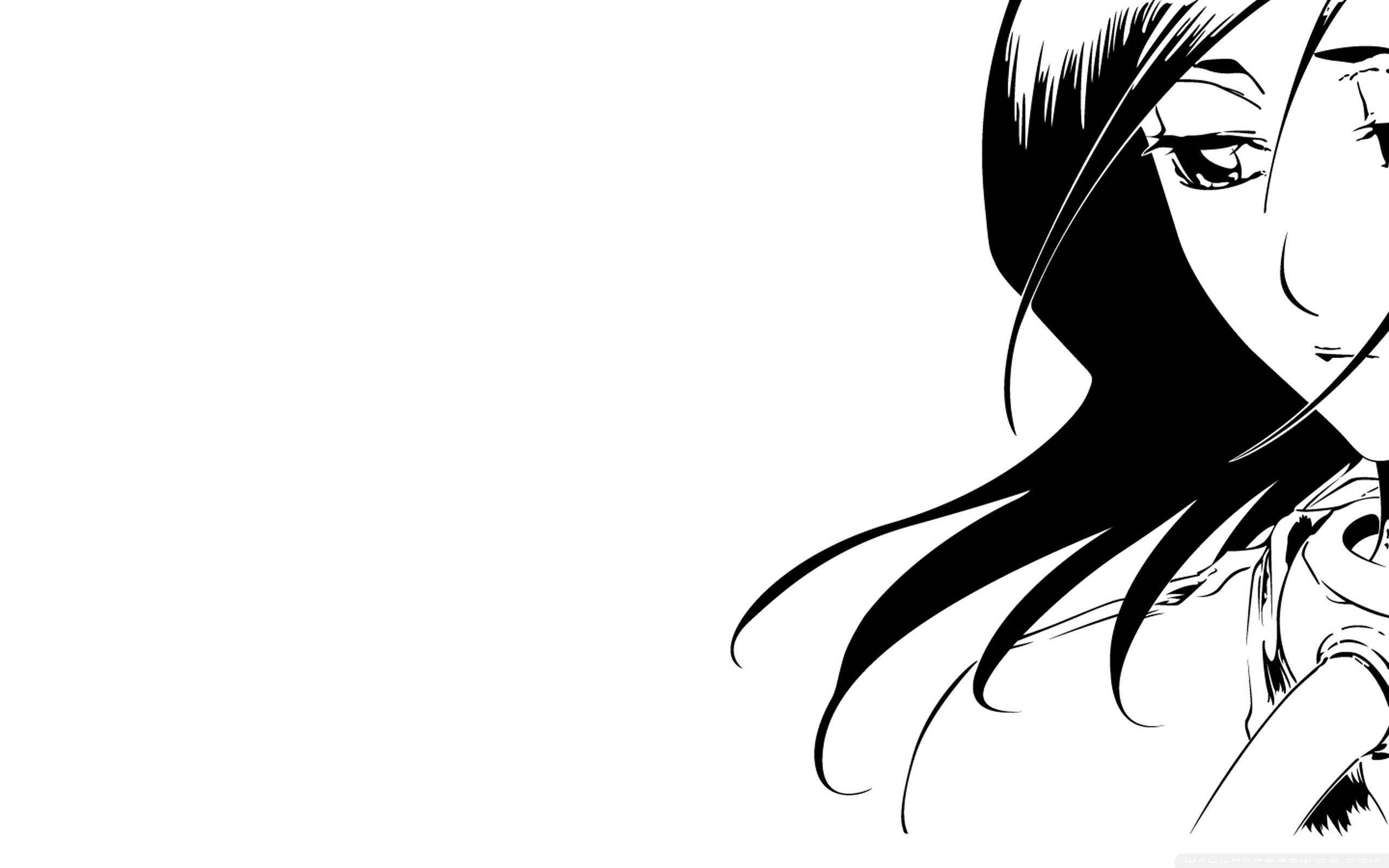 漫畫gif 桌布 壁紙 — 在純白背景上，以極簡黑白動漫風格繪製的女孩臉龐和飄逸秀髮插圖。