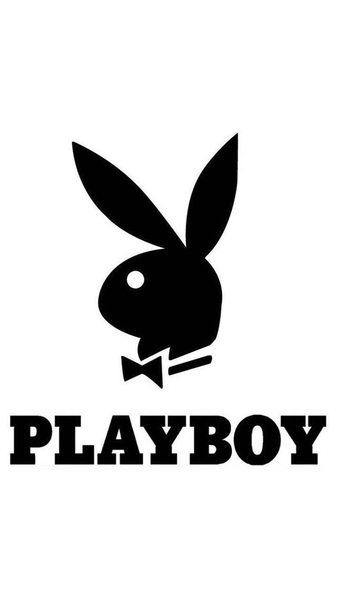 花花公子 桌布 壁紙 — 在純白背景上，帶有蝴蝶結和文字的大膽黑色Playboy兔子標誌。