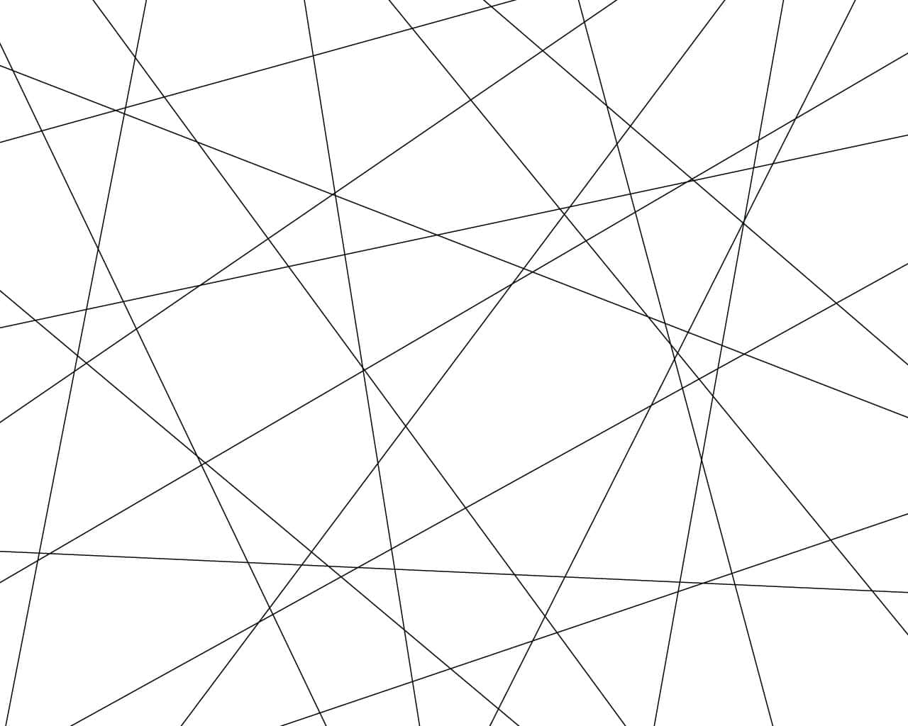 Black And White Geometric 桌布 壁紙 — 在純白背景上交錯的細黑線抽象圖案，營造出動態的幾何構圖。