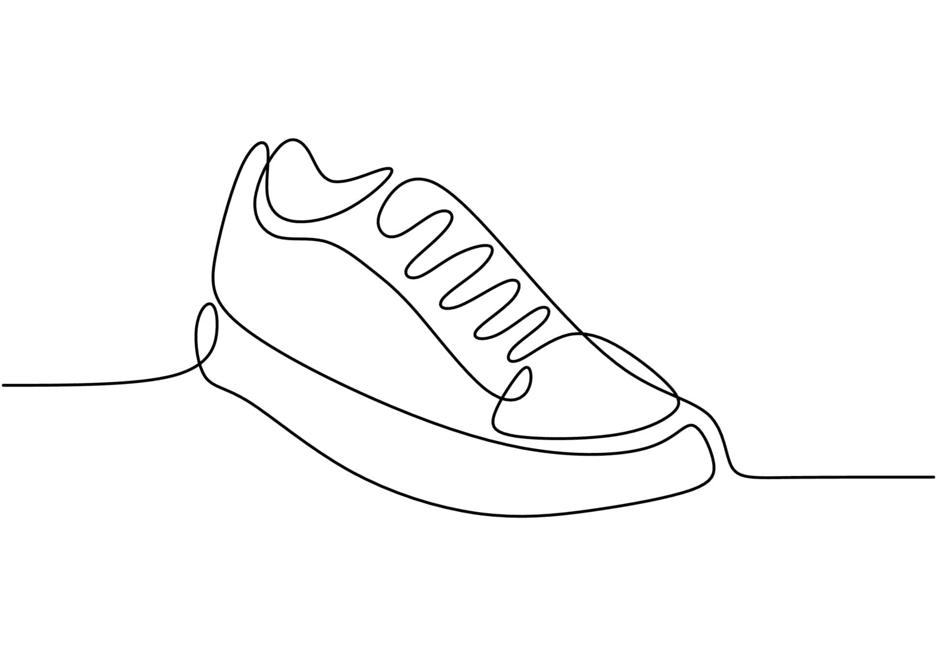 Sneaker 桌布 壁紙 — 在純白背景上以極簡連續線條繪製的運動鞋圖案。