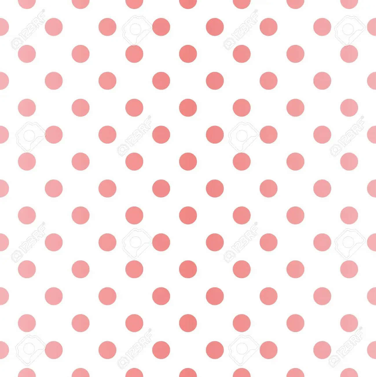 Pink And White Polka Dot 桌布 壁紙 — 在純白背景上均勻分佈的珊瑚粉紅色圓點無縫圖案。