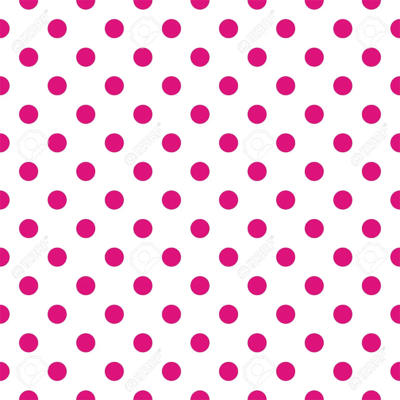 Pink And White Polka Dot 桌布 壁紙 — 在純白背景上均勻分佈的鮮豔粉紅色圓點無縫圖案。