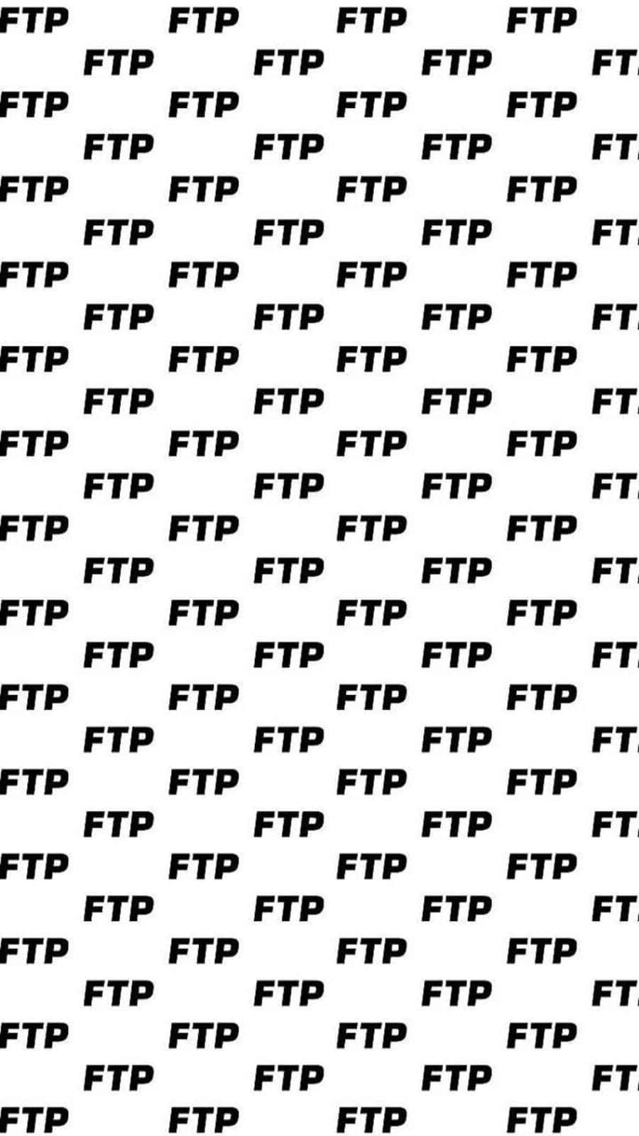 Ftp 桌布 壁紙 — 在純白背景上重複排列的粗體黑色FTP文字，形成高對比度的數位桌布。