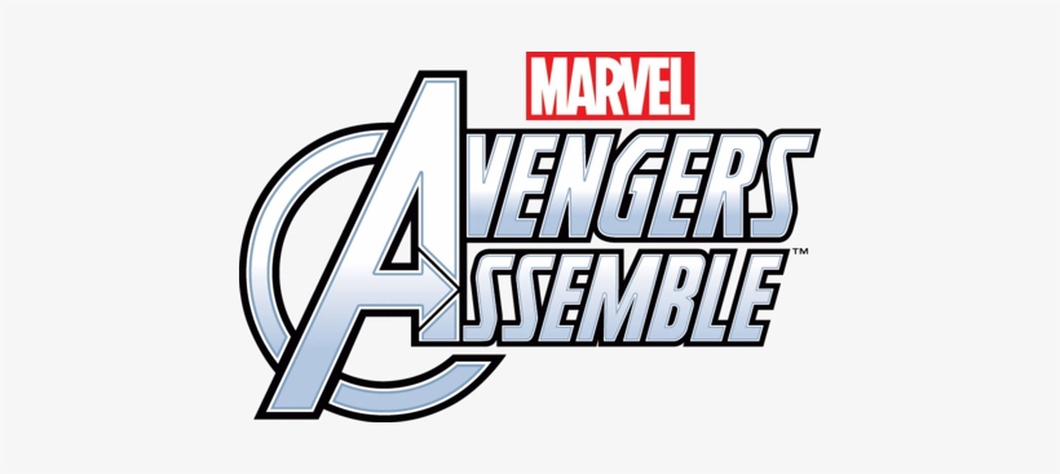 Assemble 桌布 壁紙 — 在純白色背景上，Marvel Avengers Assemble 標誌採用大膽的金屬銀和紅色。