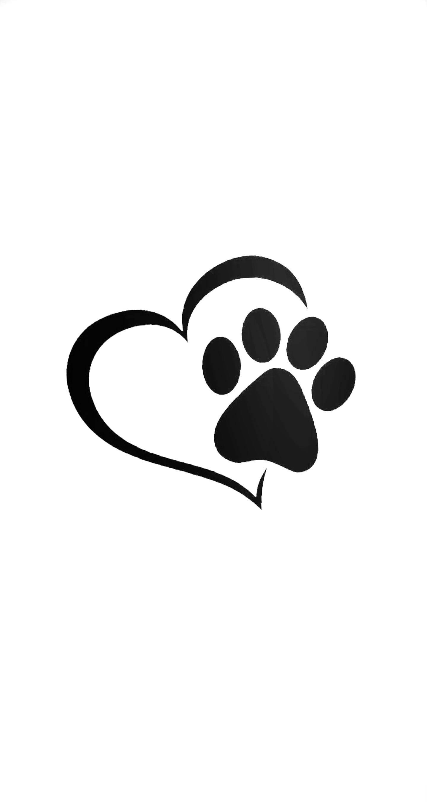 Black Heart Aesthetic 桌布 壁紙 — 在純白色背景上，一個極簡的黑色爪印無縫融入心形輪廓中。