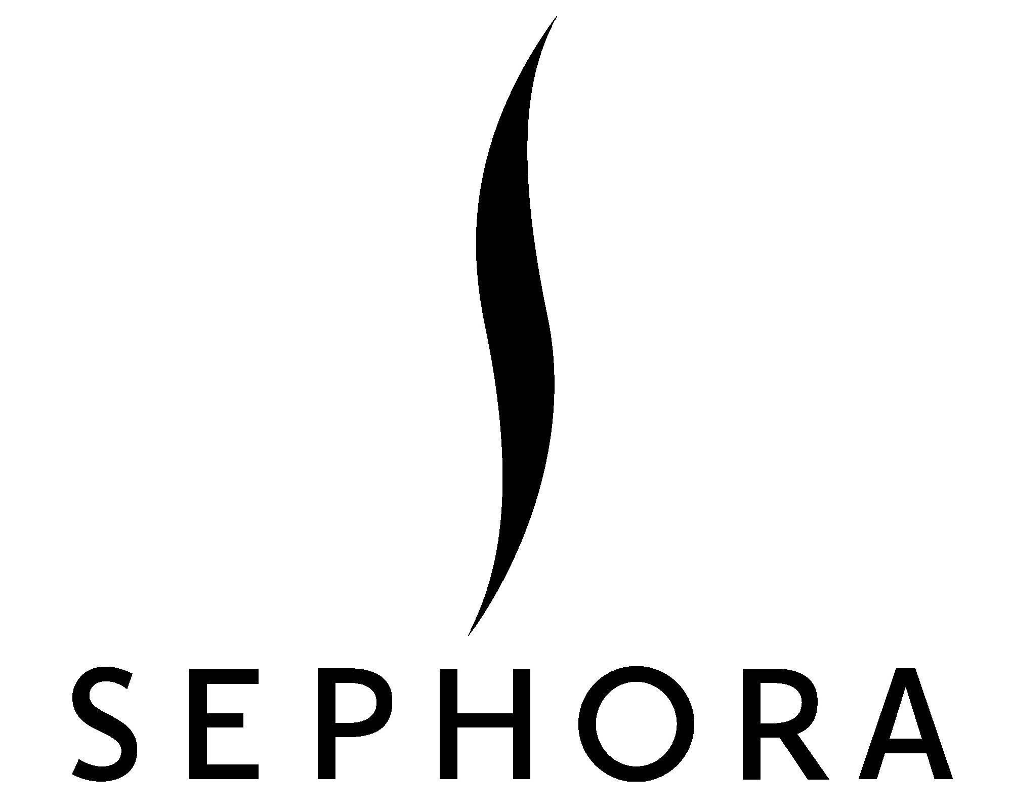 Sephora 桌布 壁紙 — 在純白色背景上，品牌名稱上方帶有風格化彎曲標記的粗體黑色Sephora標誌。