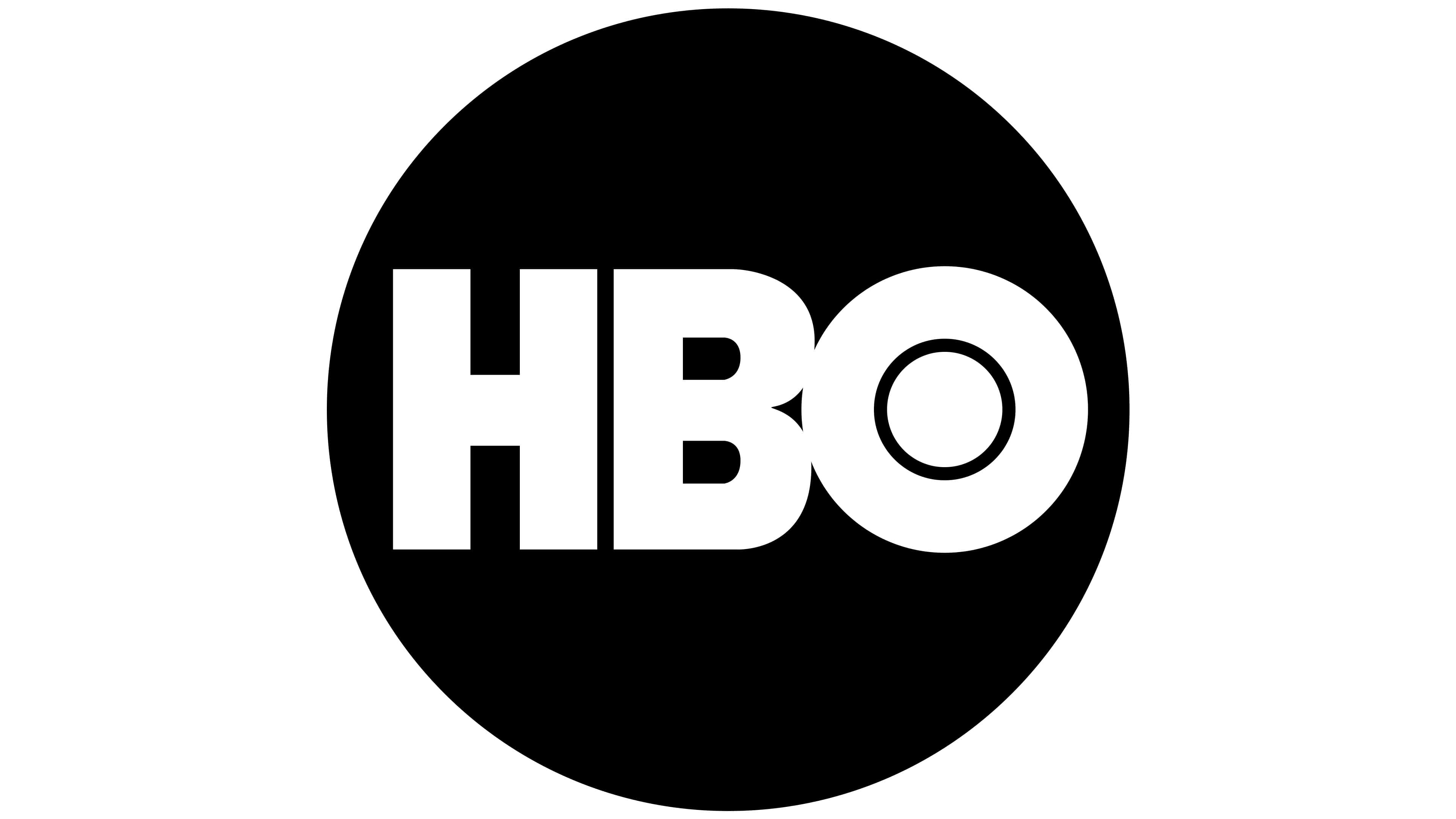 HBO 桌布 壁紙 — 在純白色背景上，黑色圓圈內置有粗體白色HBO字母。