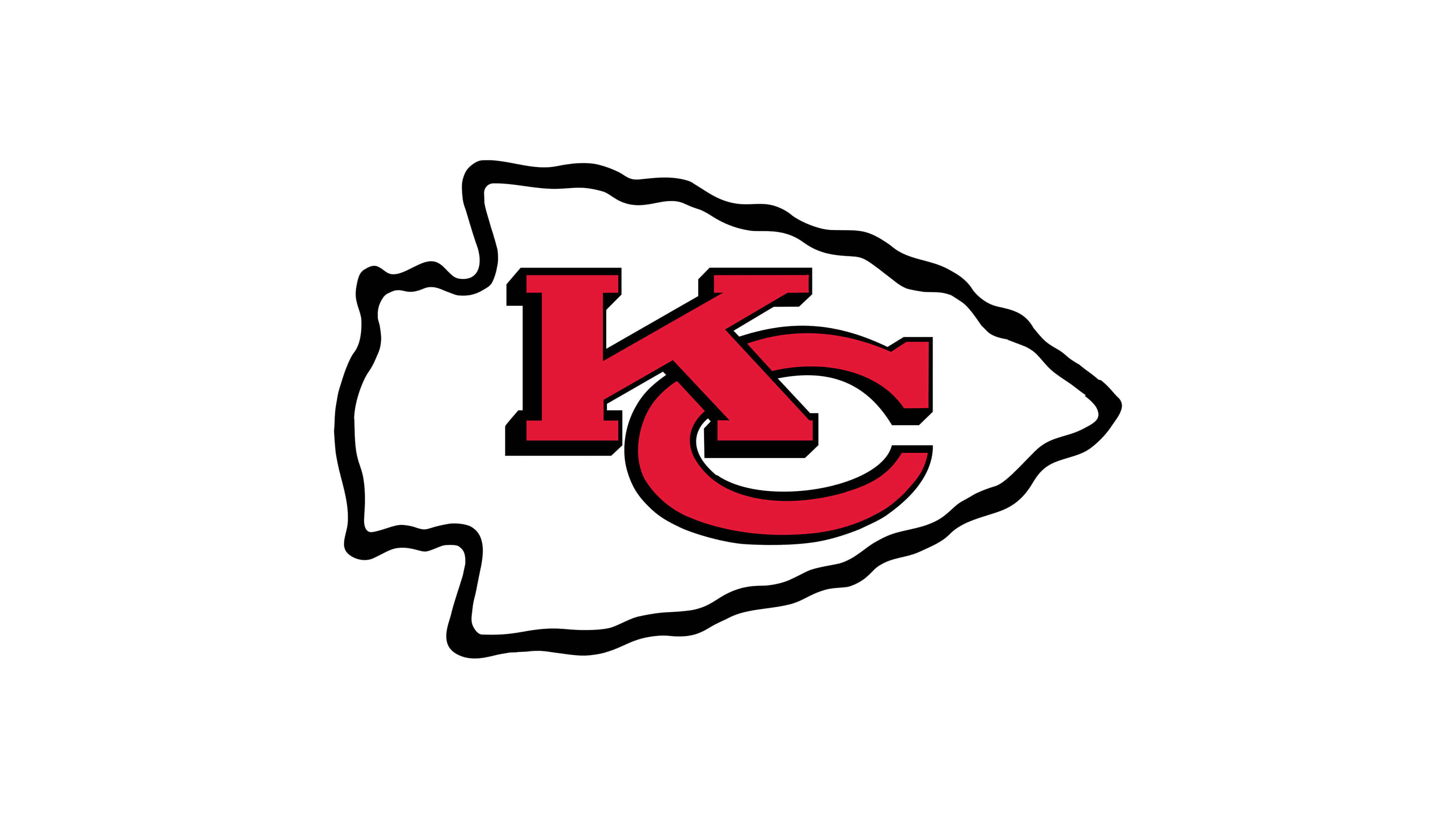 Kansas City Chiefs Cool 桌布 壁紙 — 在純白色背景上，黑色輪廓箭頭內有醒目的紅色KC標誌。