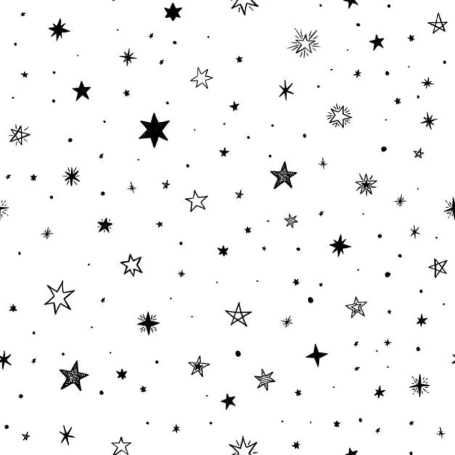 Black And White Star 桌布 壁紙 — 在純白色背景上散佈星星和圓點的黑白圖案。