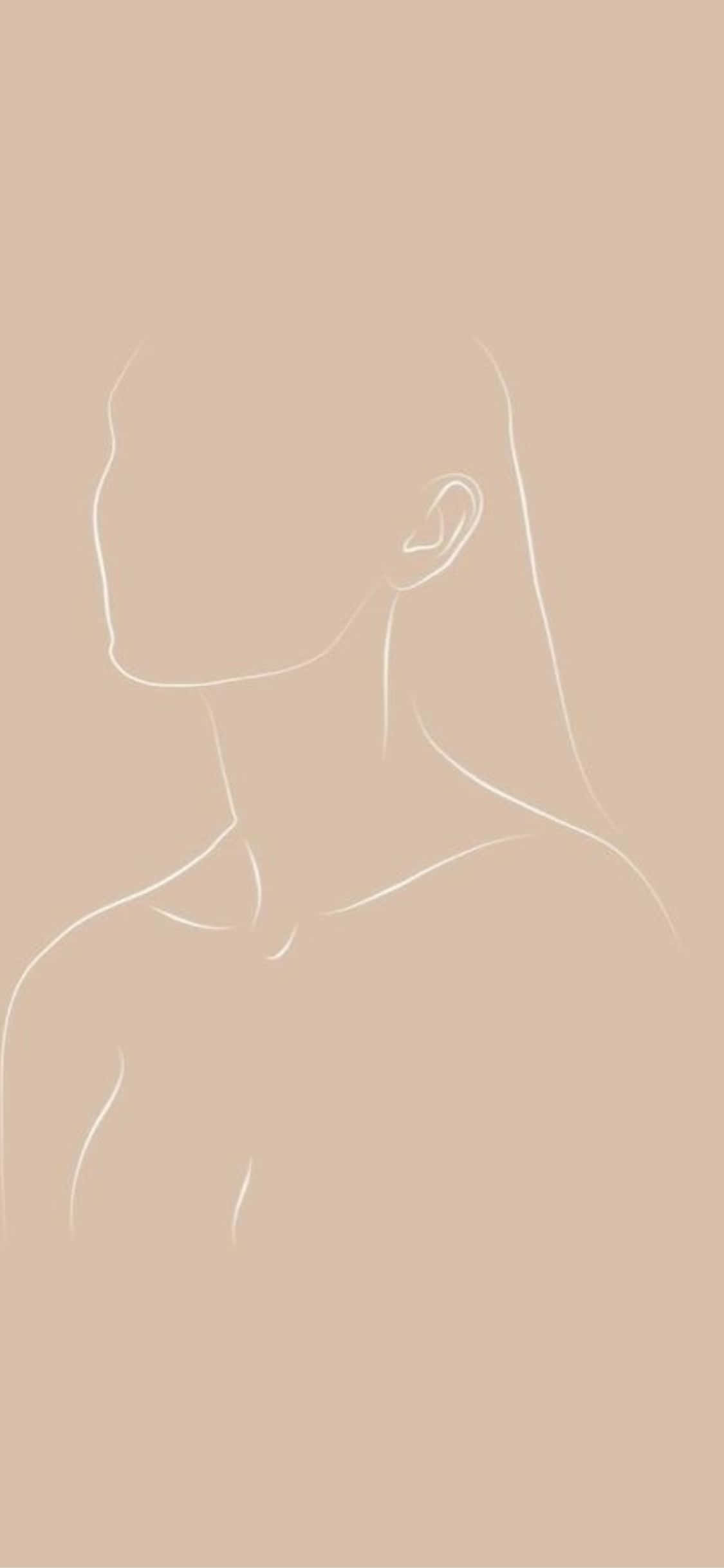 iPhone X Minimal 桌布 壁紙 — 在純米色背景上的人類側面簡約白色線條畫。