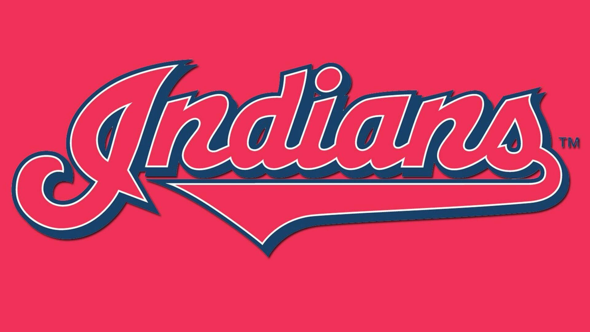 Cleveland Indians 桌布 壁紙 — 在純粉紅色背景上，帶有草書和商標符號的粗體紅色和深藍色 'Indians' 標誌。