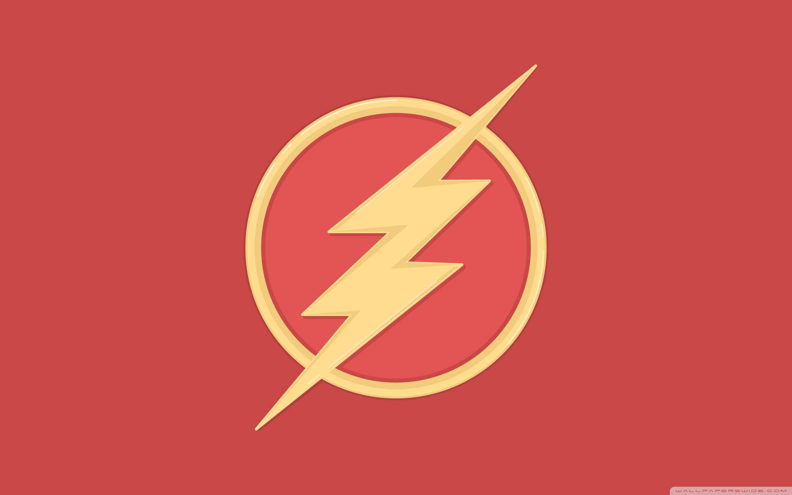 Flash 桌布 壁紙 — 在純紅色背景上，圓圈內有一個大膽的黃色閃電。