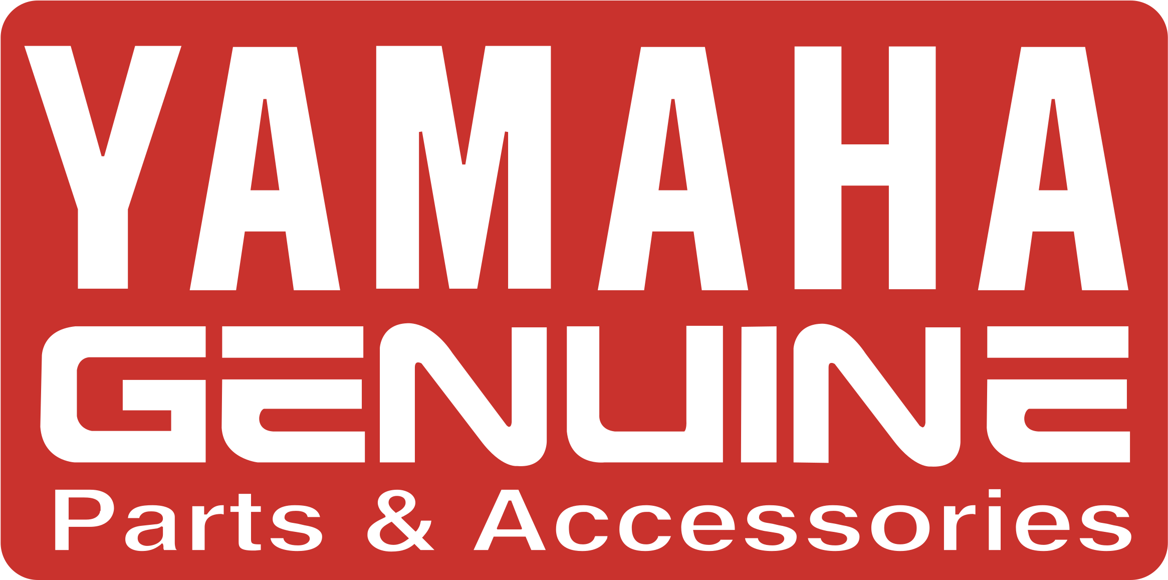 Yamaha Logo 桌布 壁紙 — 在純紅色背景上，粗體白色文字以乾淨的無襯線字體顯示「YAMAHA GENUINE Parts & Accessories」。