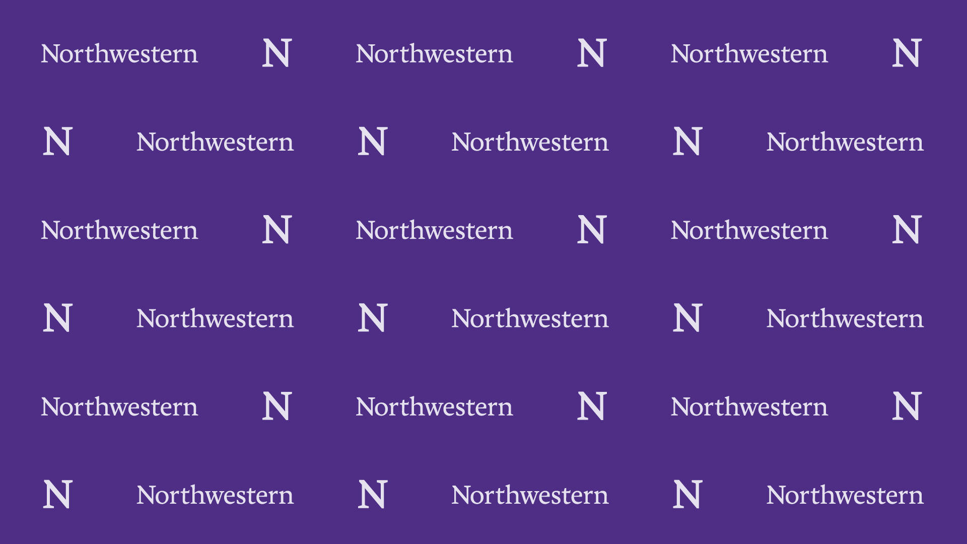 標誌 桌布 壁紙 — 在純紫色背景上以白色重複出現的Northwestern文字和N標誌圖案。